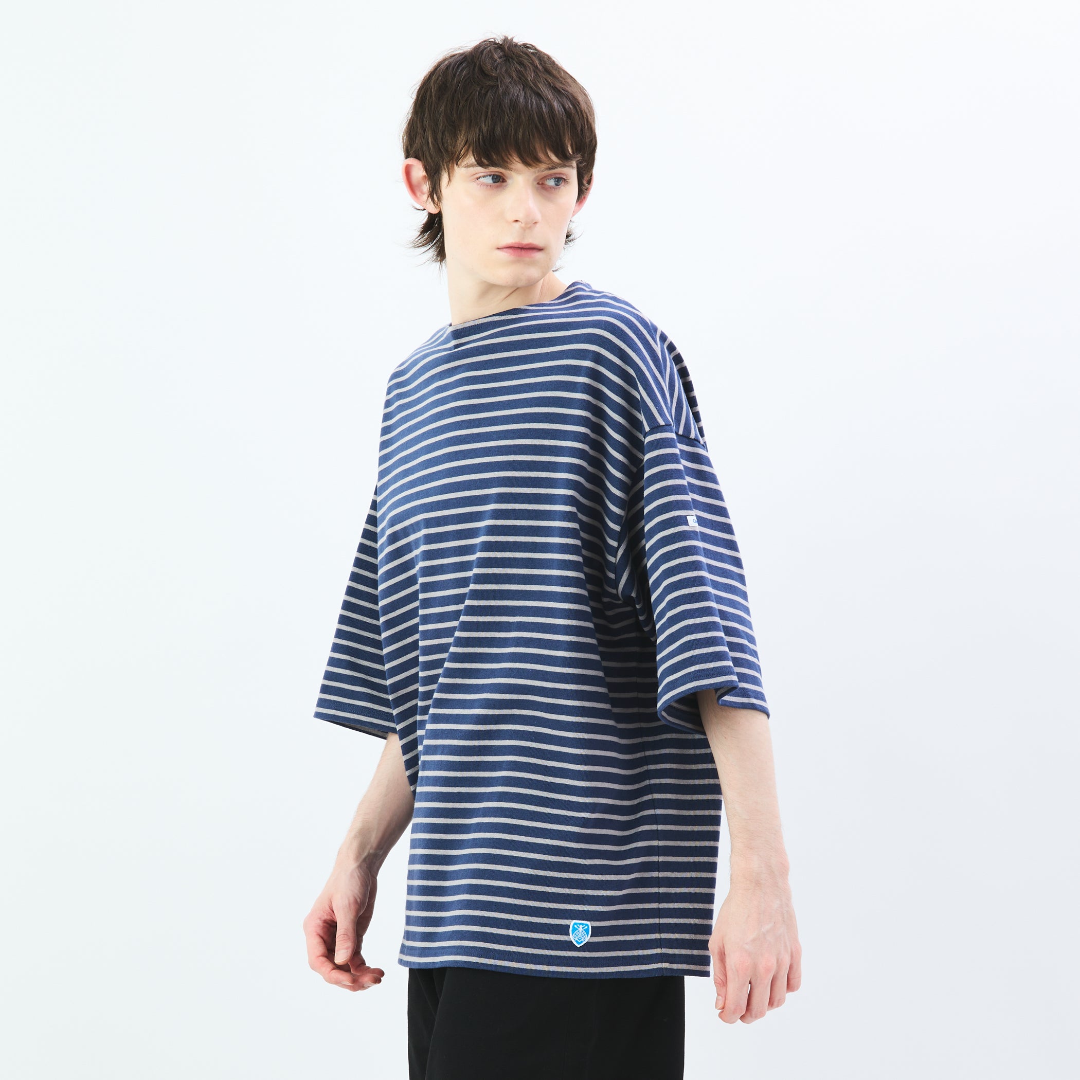 Men's Cotton Lourd Half Sleeve Pullover Narrow Stripe