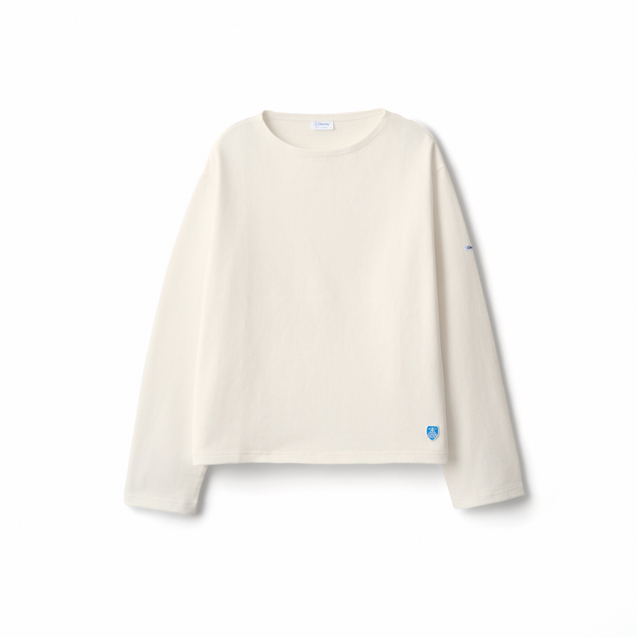 Women's Cotton Lourd Crew Neck Wide Basque Shirt Solid