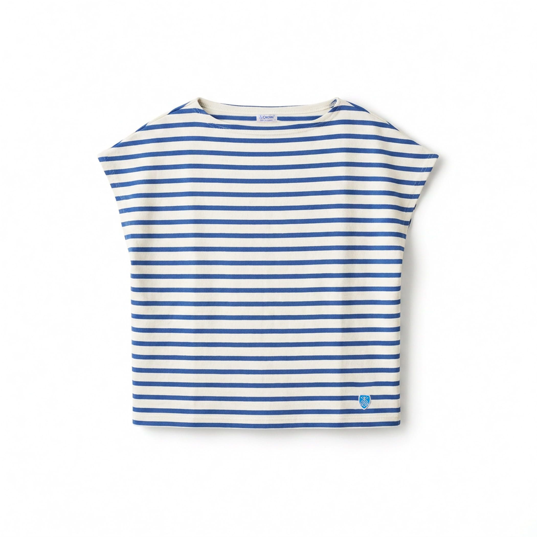 Women's Cotton Lourd Boat Neck French Sleeve Basque Shirt Border