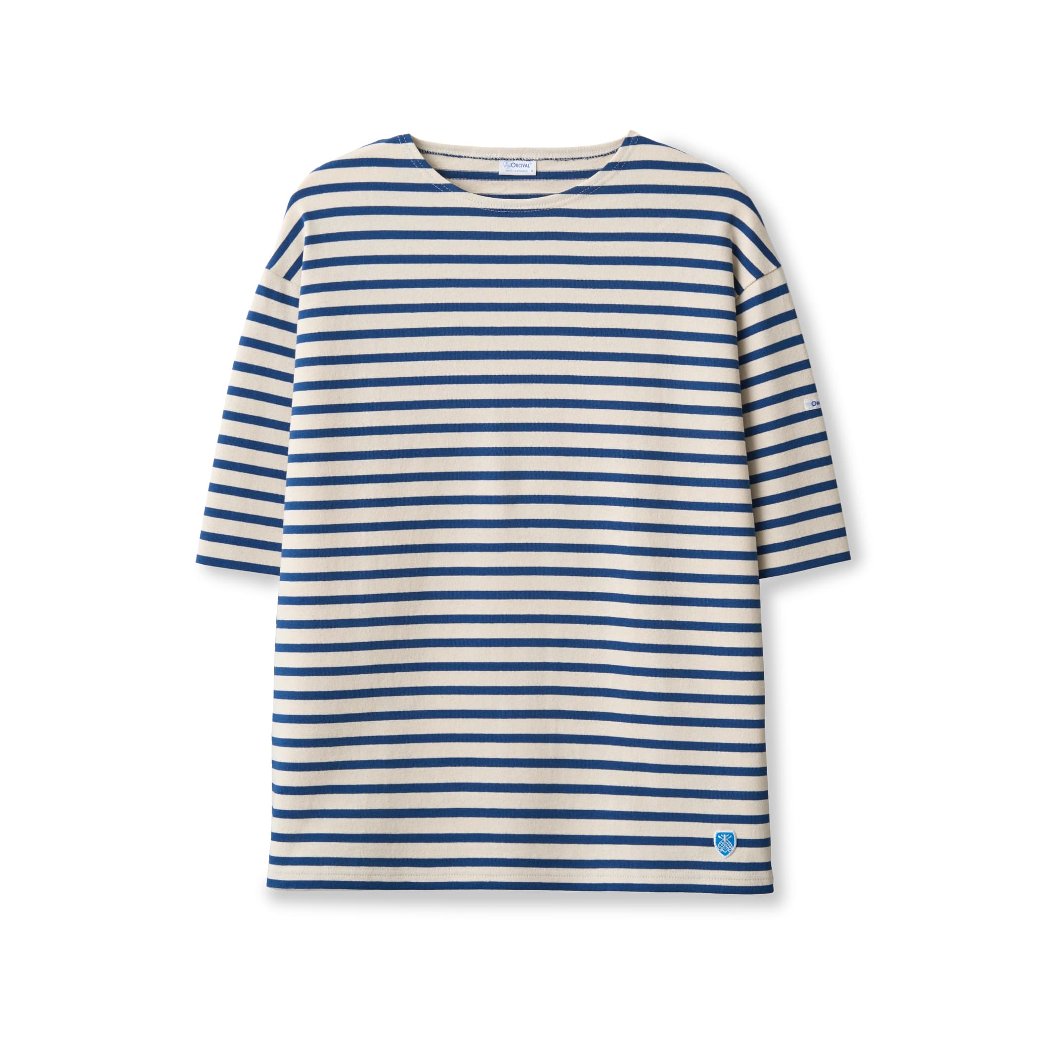Men's Cotton Lourd Short Sleeve Crew Neck Basque Shirt Border