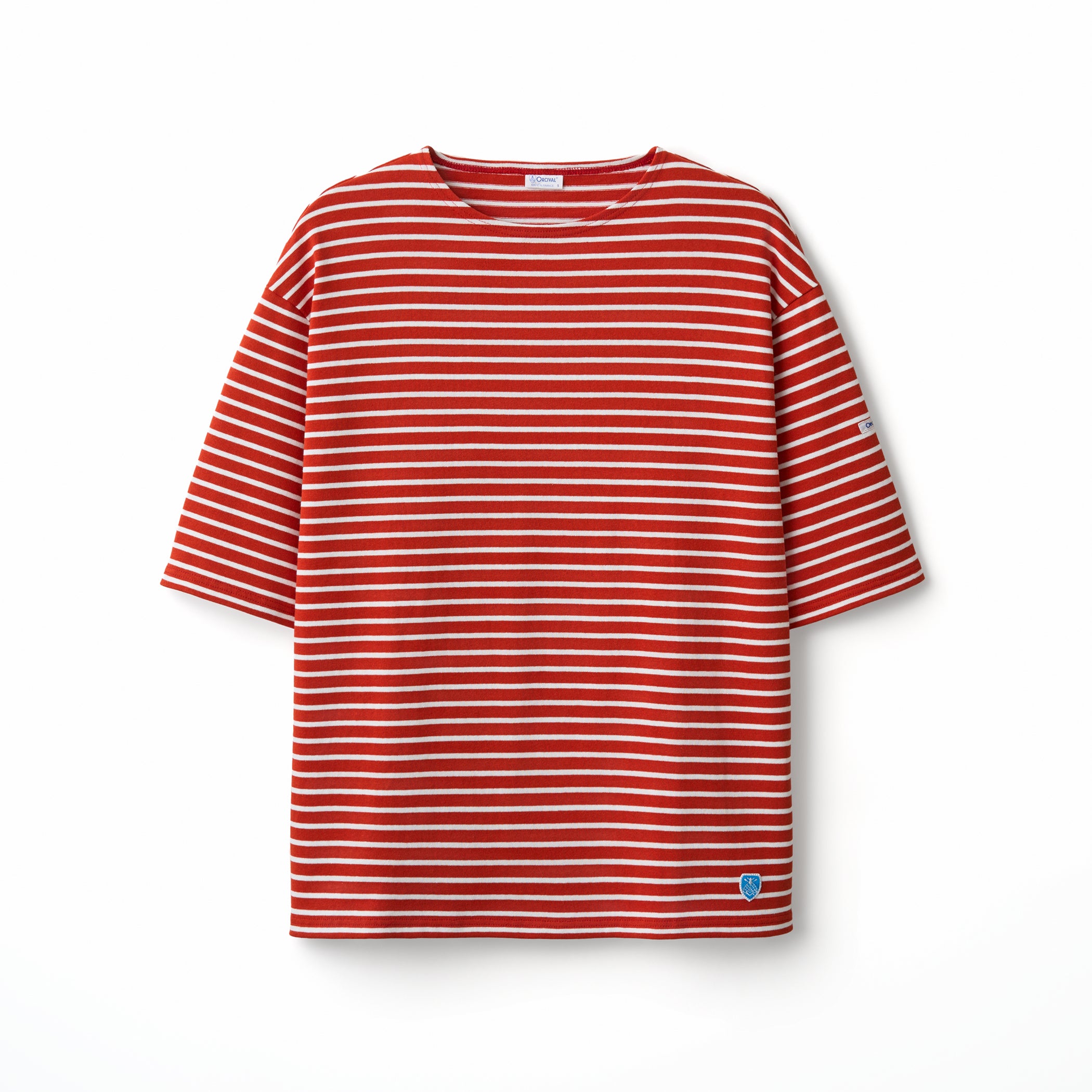 Men's Cotton Lourd Short Sleeve Crew Neck Basque Shirt Narrow Border