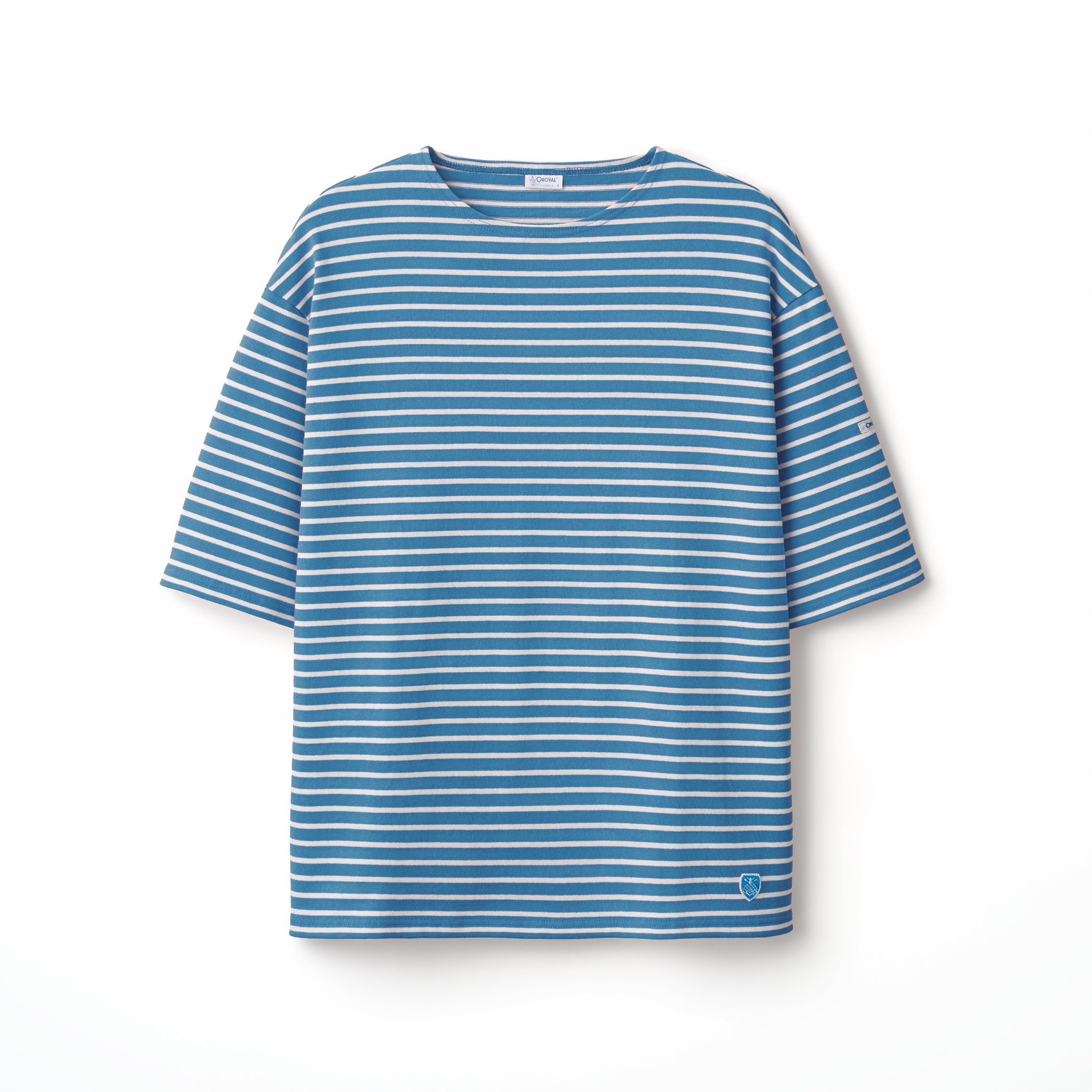 Men's Cotton Lourd Short Sleeve Crew Neck Basque Shirt Narrow Border