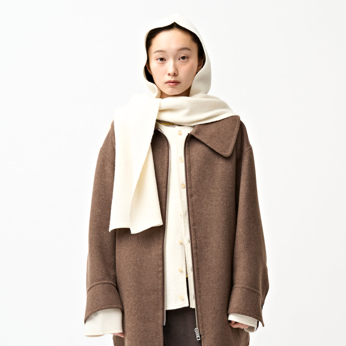 Boiled Wool Jersey Knit Scarf Hoodie