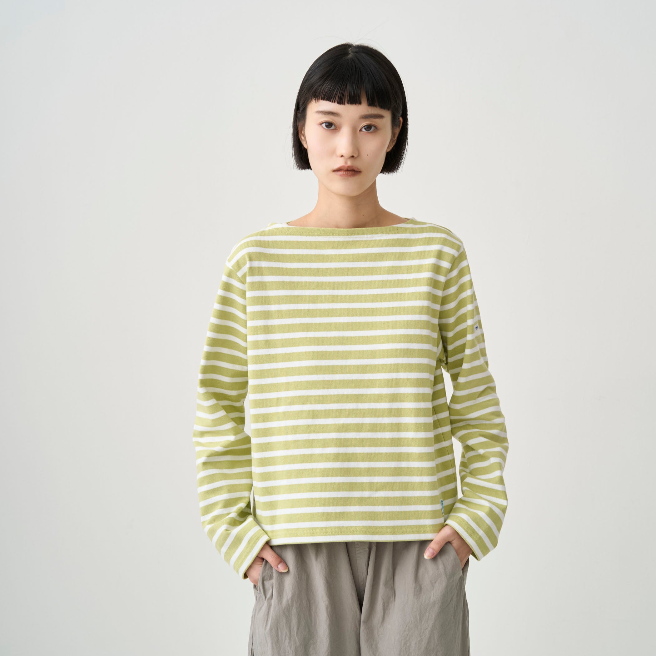 Women's Cotton Lourd Boat Neck Basque Shirt Border