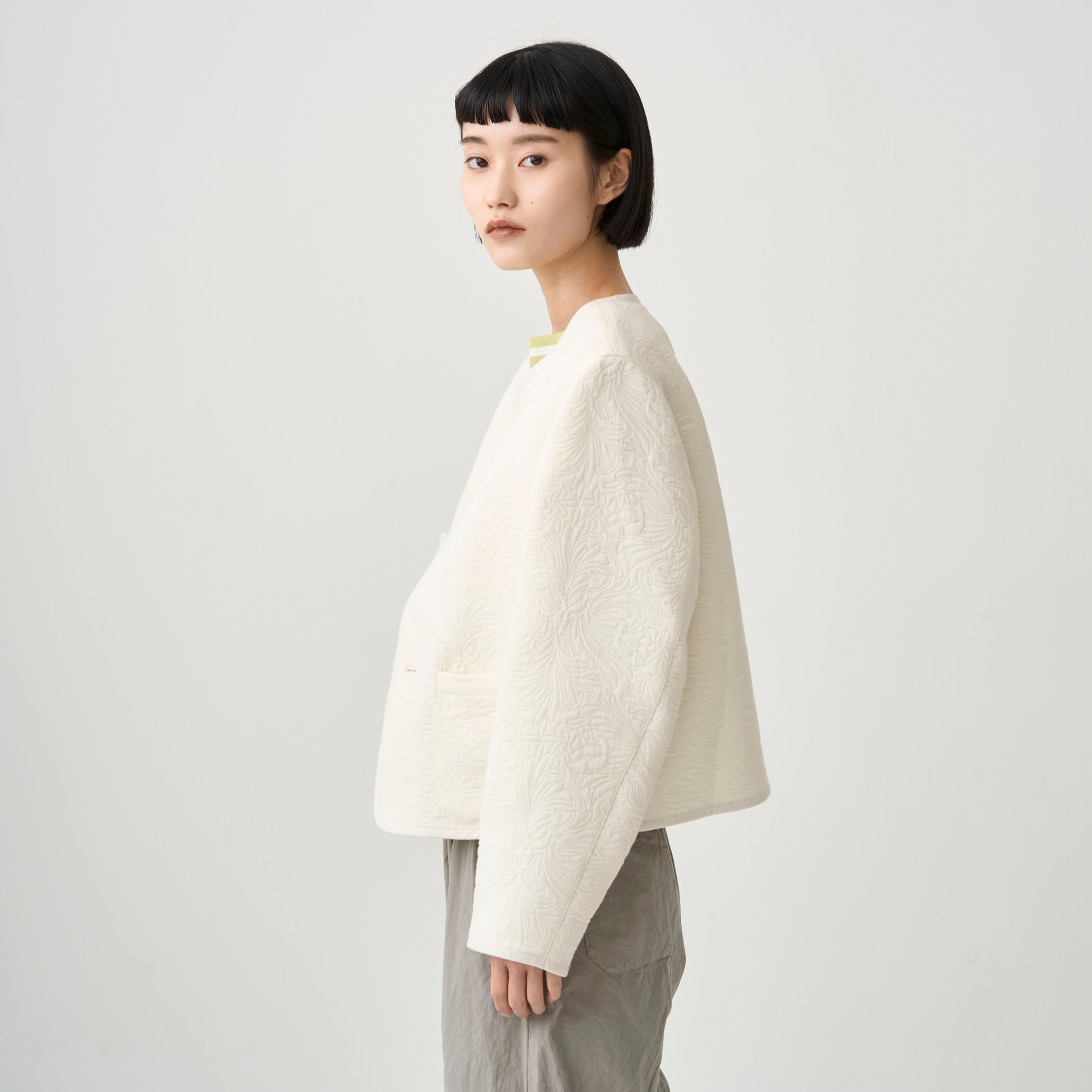 Women's Cotton Polyester Jacquared Collarless Jacket