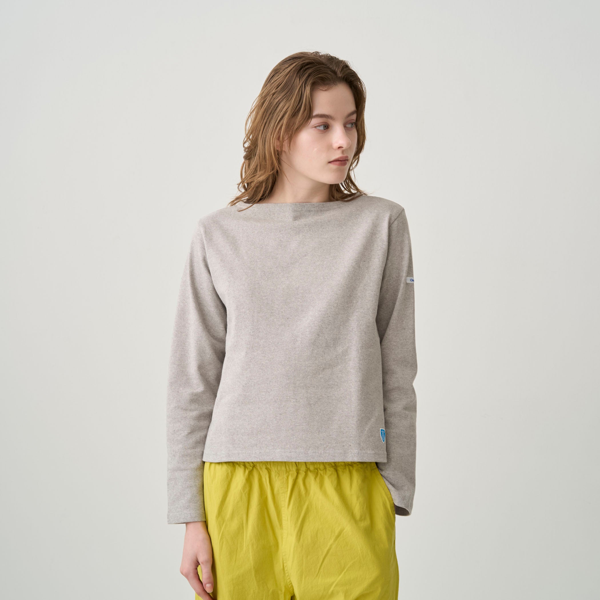 Women's Cotton Lourd Boat Neck Basque Shirt Solid