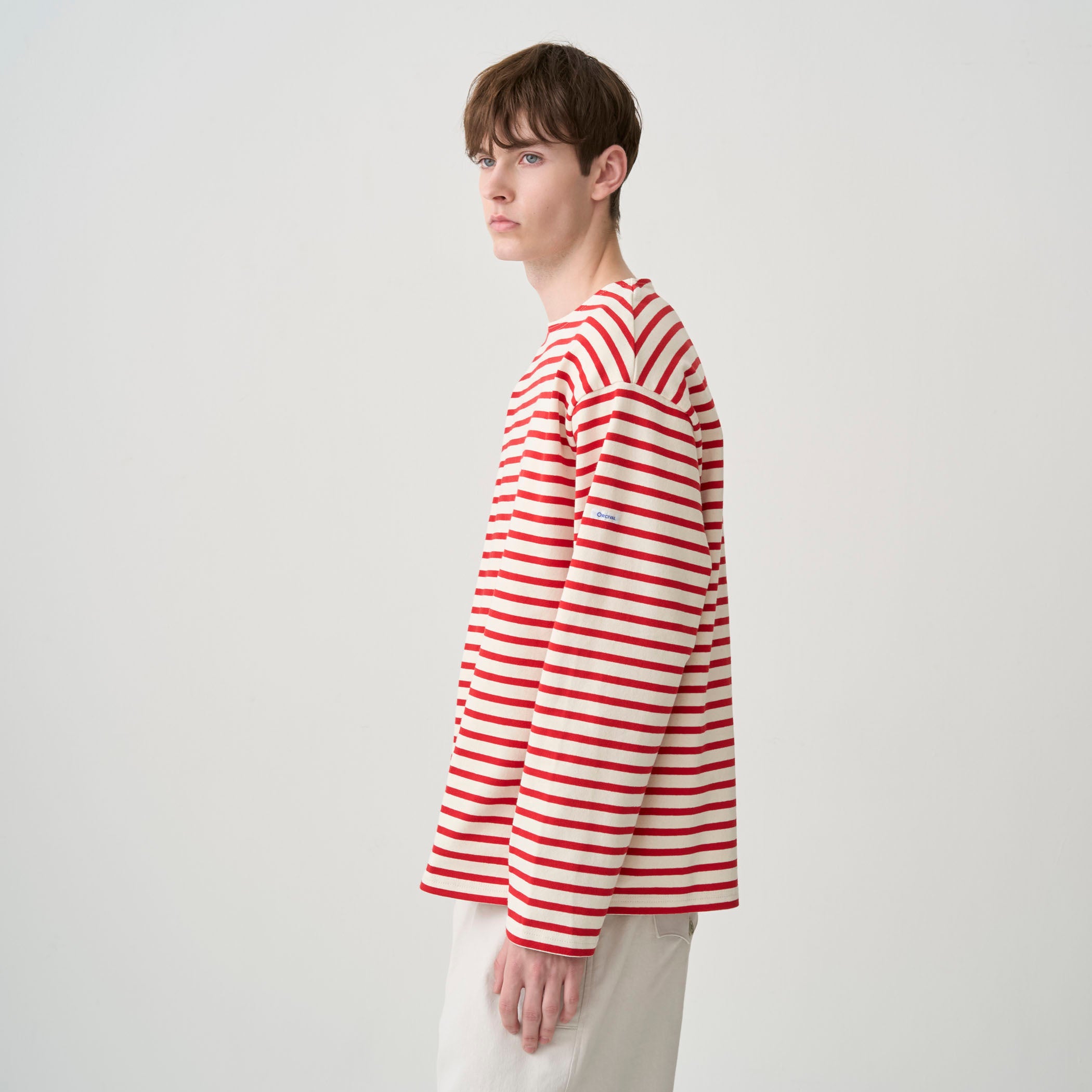 Men's Cotton Lourd Crew Neck Wide Basque Shirt Border