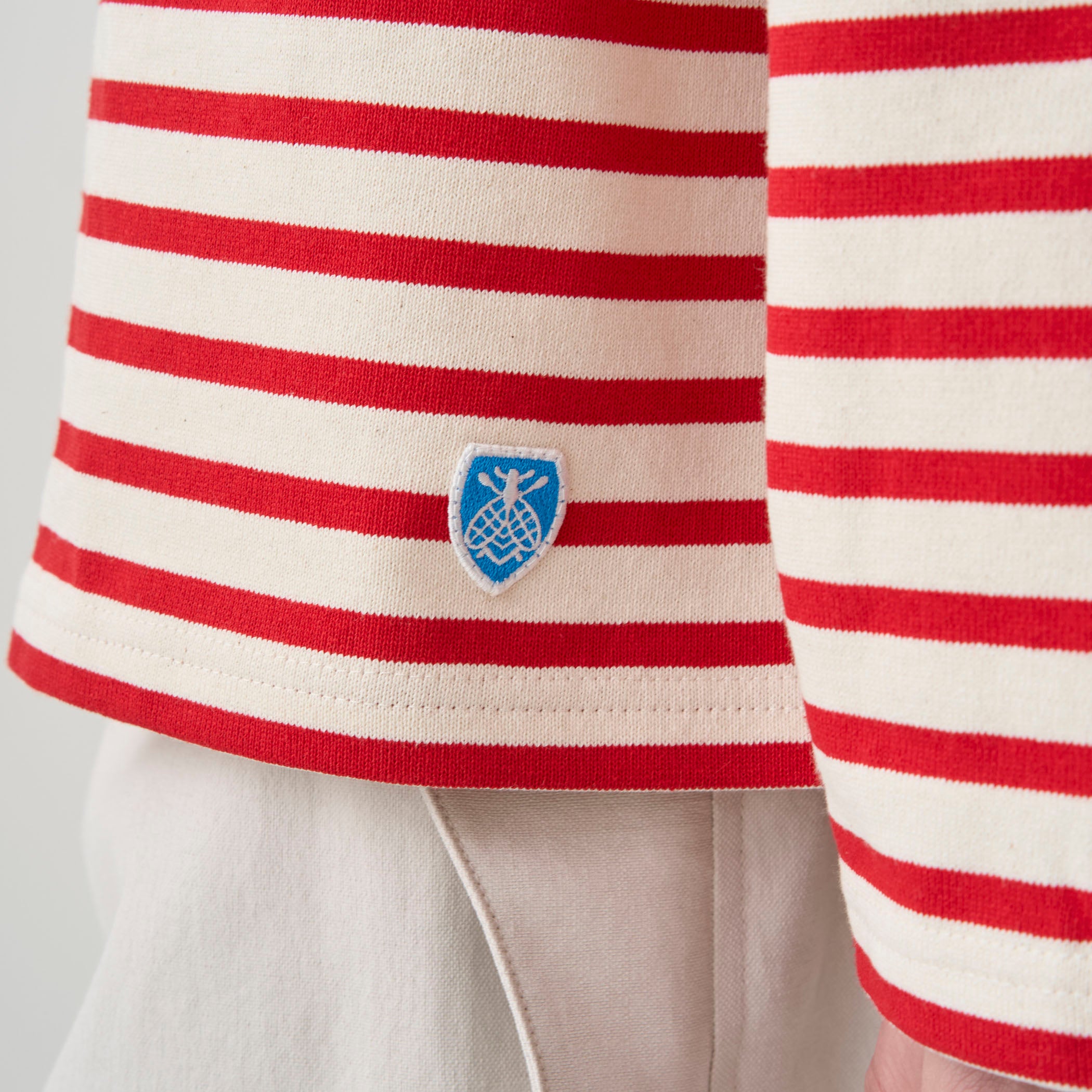 Men's Cotton Lourd Crew Neck Wide Basque Shirt Border