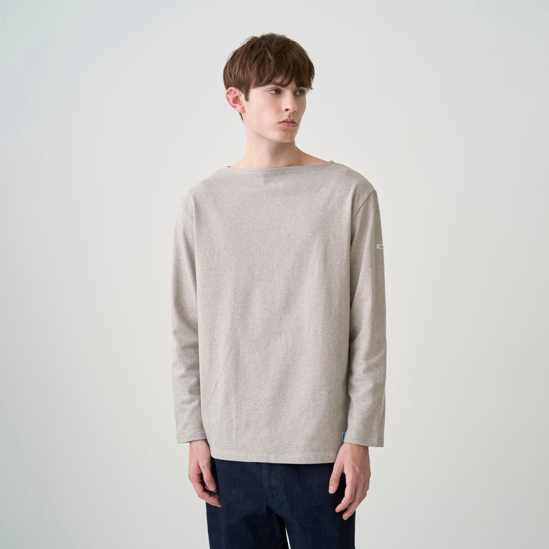 Cotton Lourd Boat Neck Basque Shirt Solid