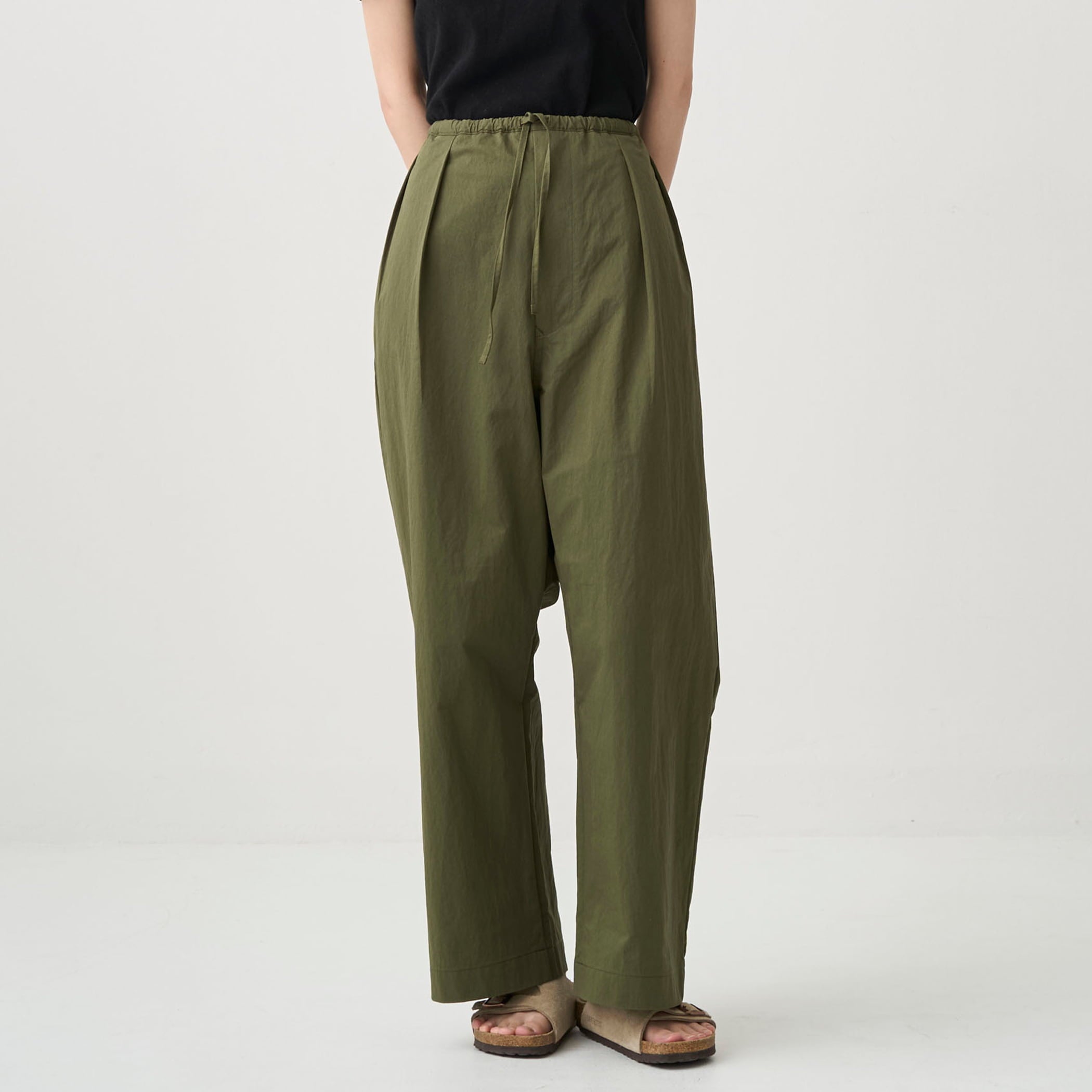 Cotton Nylon Twill Wide Easy Pants