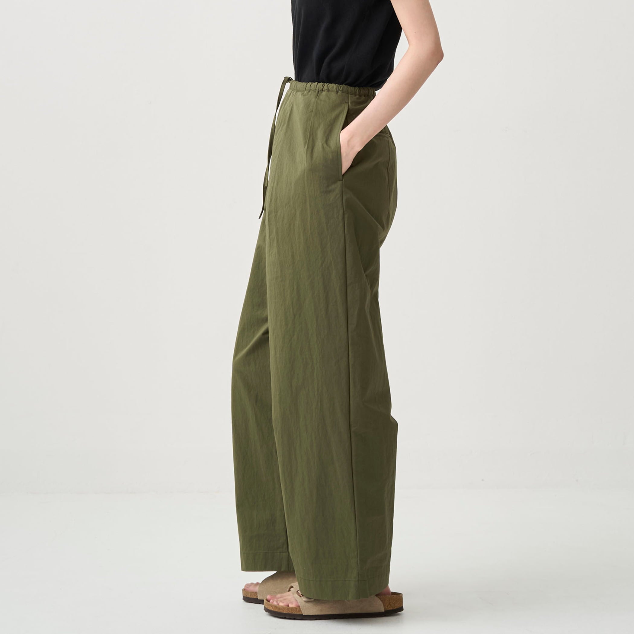 Cotton Nylon Twill Wide Easy Pants