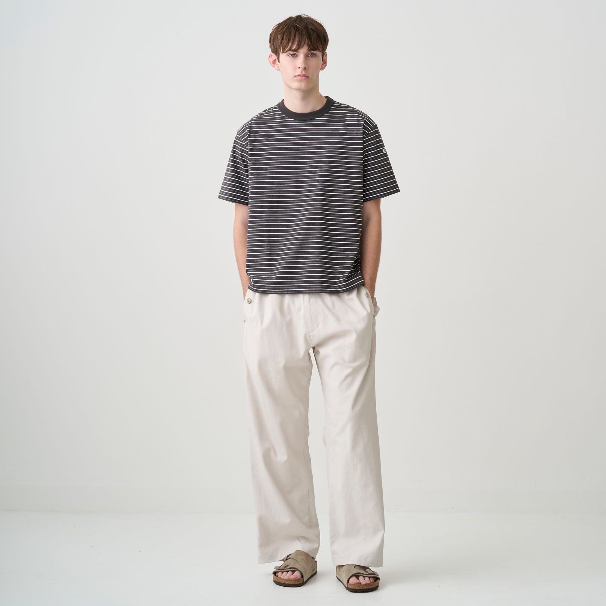 Men's Polyester Cotton-Linen Oxford Flap Pocket Wide Pants