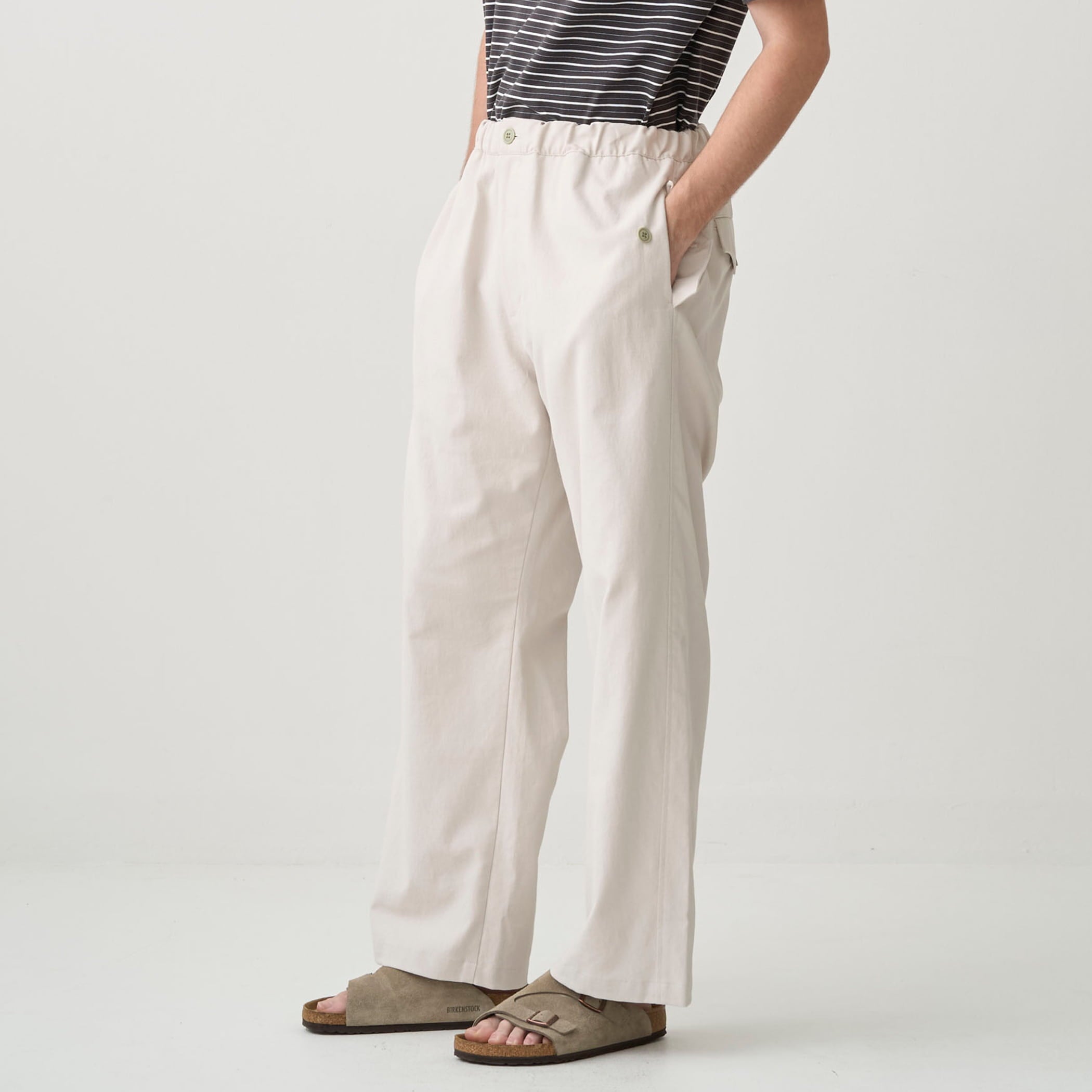 Men's Polyester Cotton-Linen Oxford Flap Pocket Wide Pants