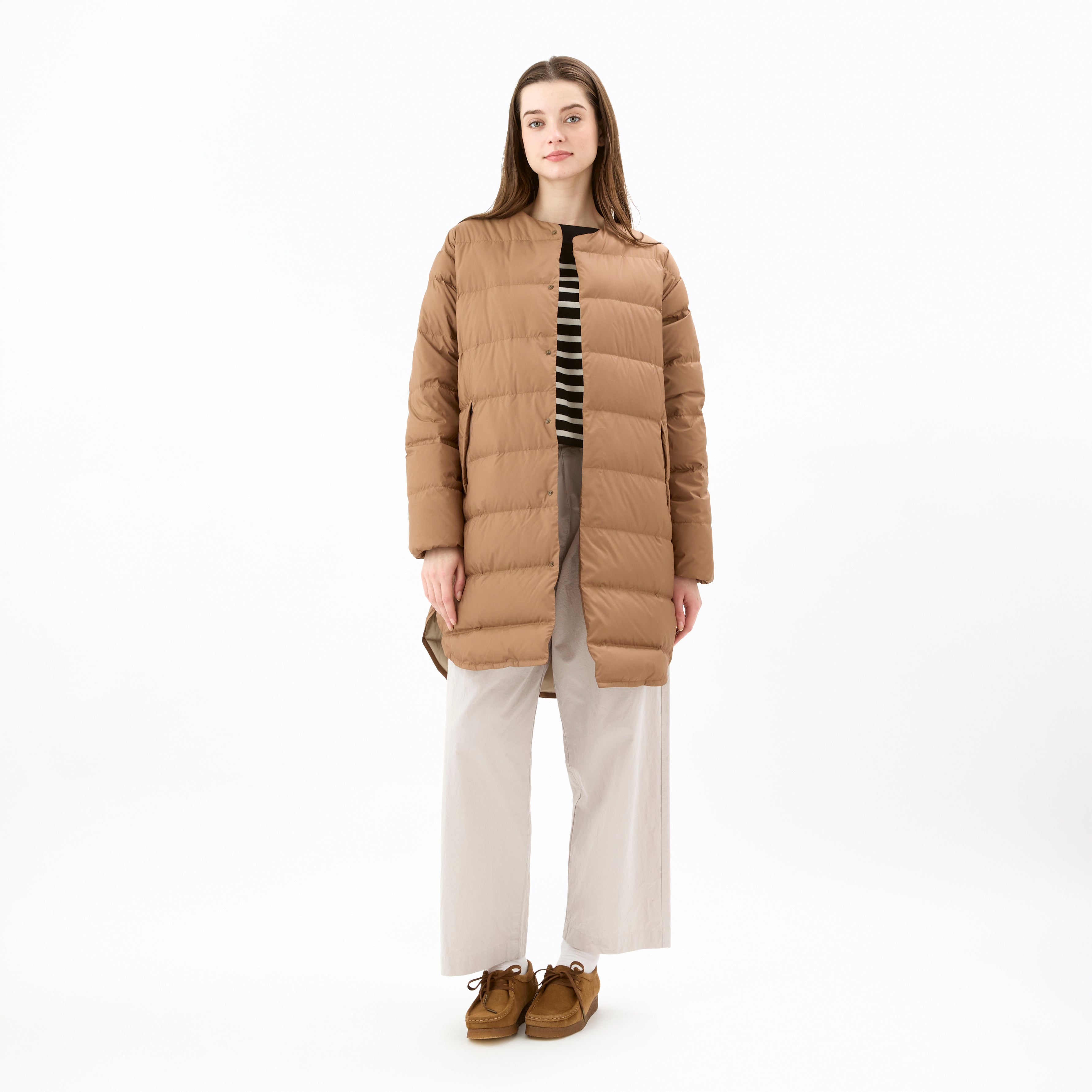 Women's Polyester Taffeta Round Neck Long Coat