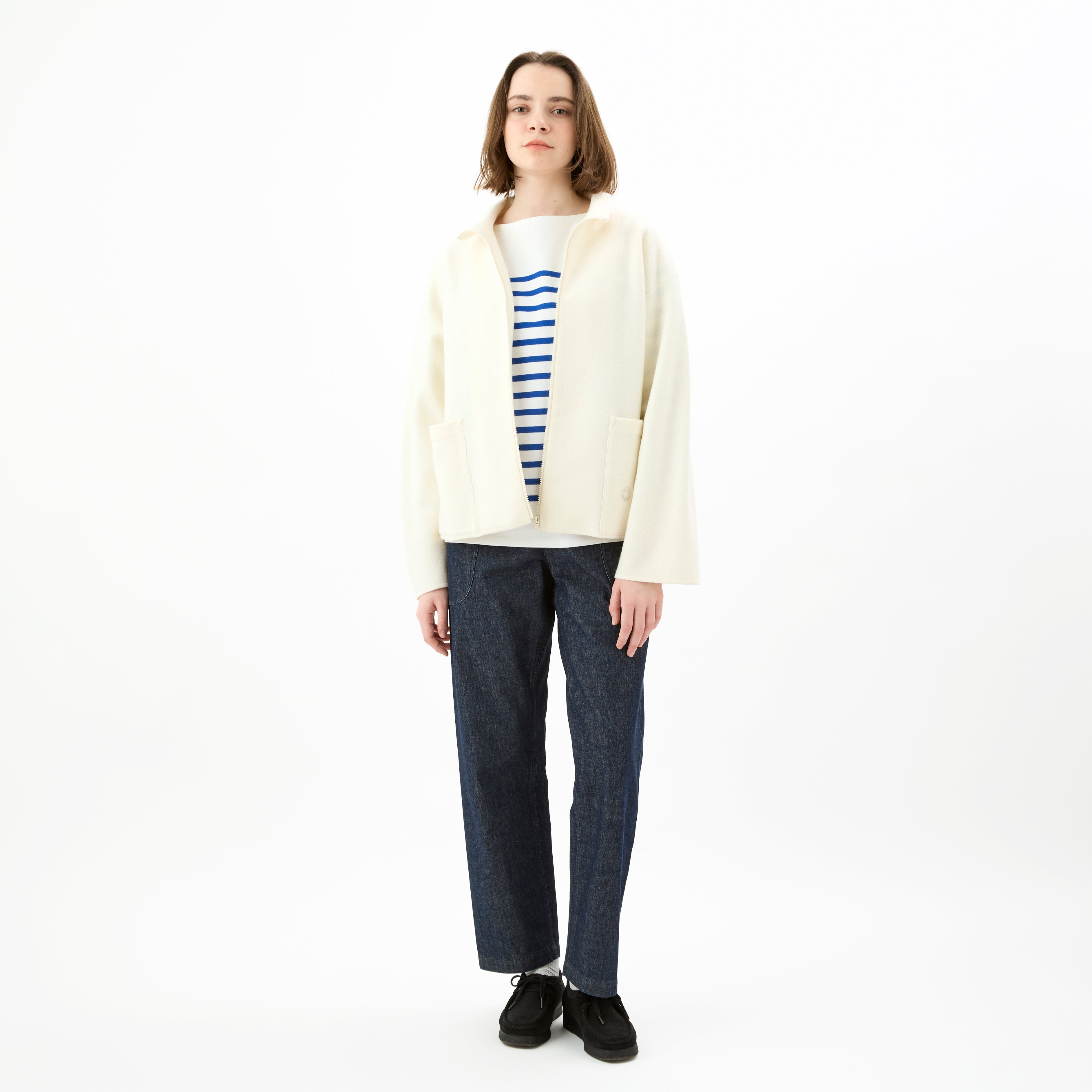 Boiled Wool Jersey Knit Zip Cardigan