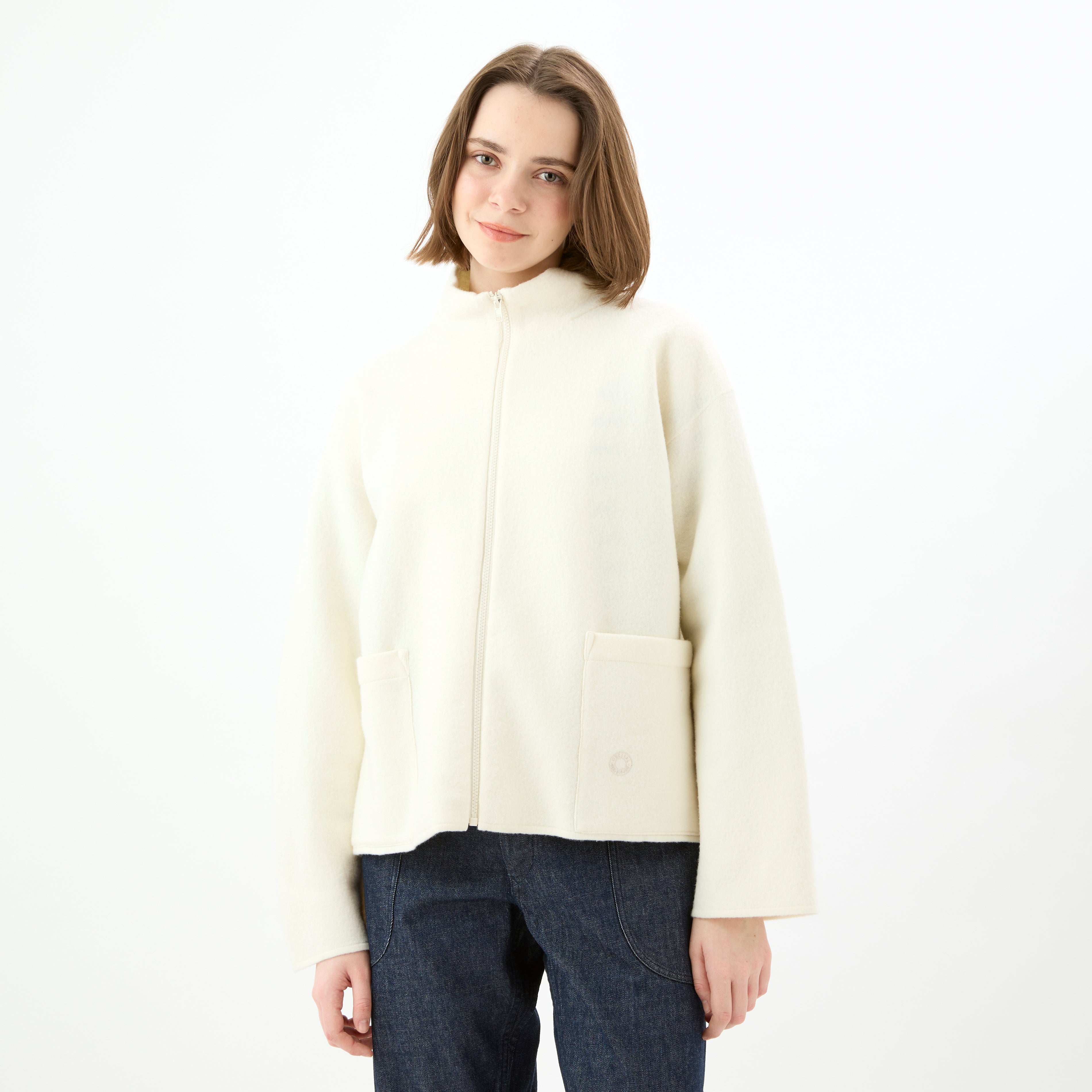 Boiled Wool Jersey Knit Zip Cardigan