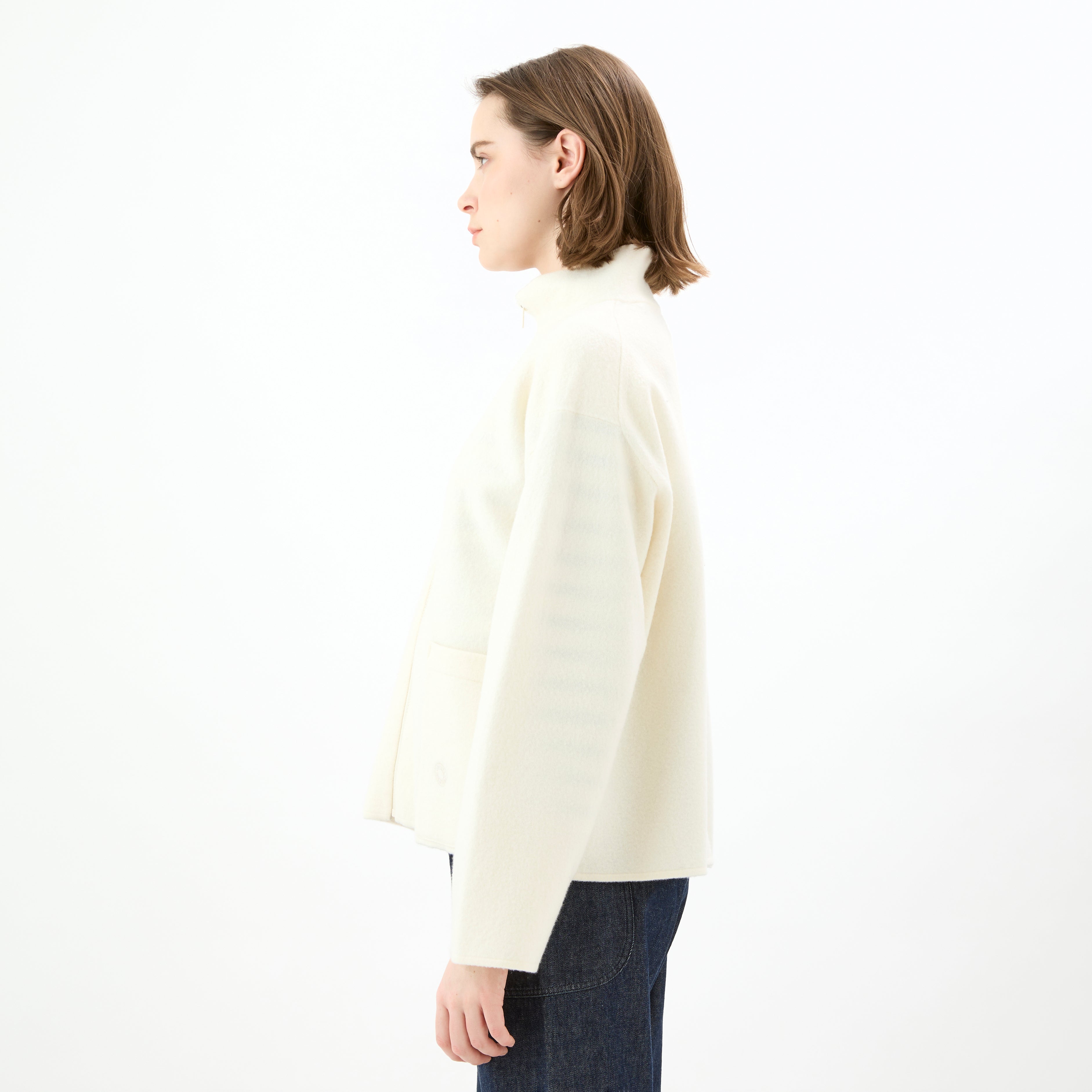 Boiled Wool Jersey Knit Zip Cardigan