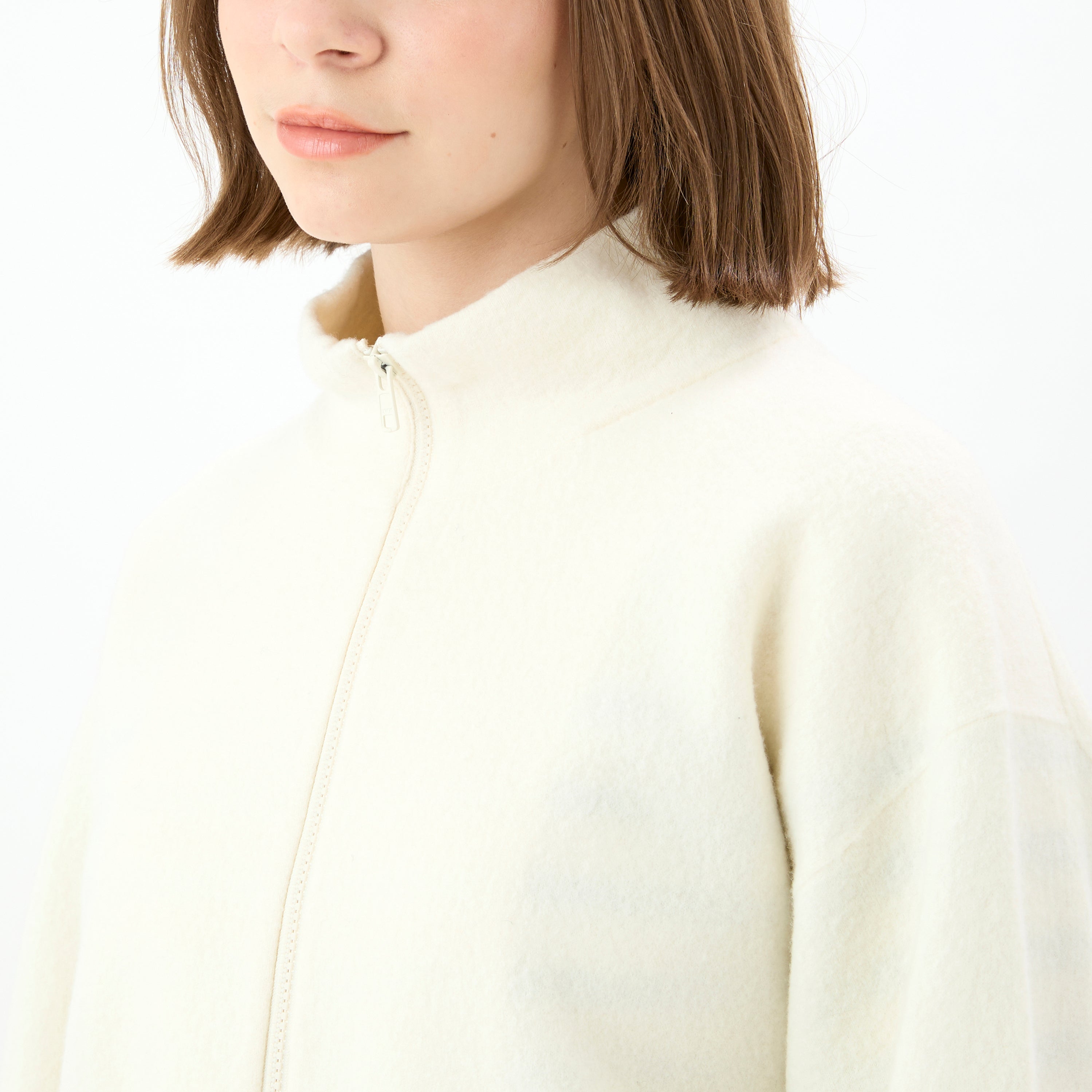 Boiled Wool Jersey Knit Zip Cardigan