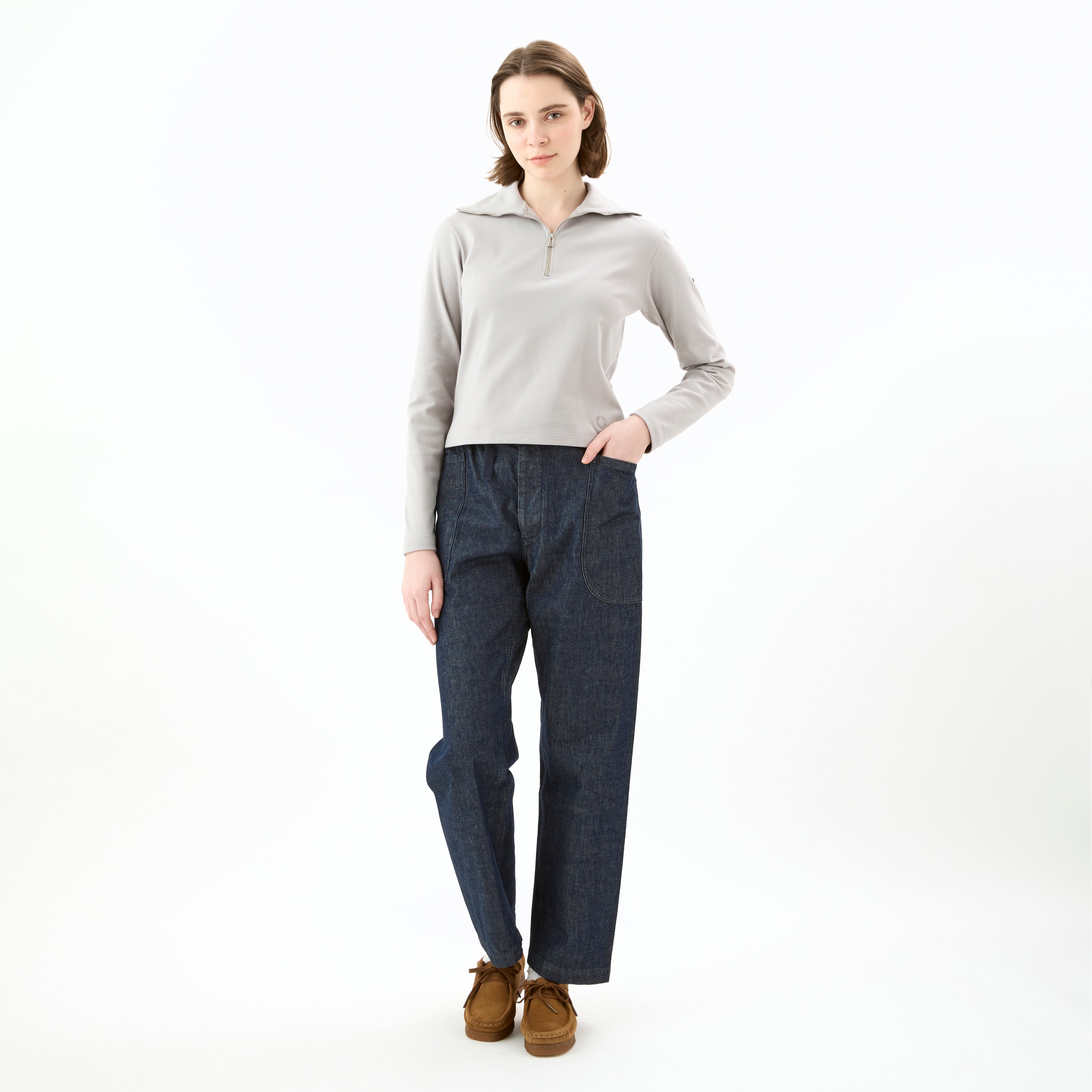 Women's Polyester Brushed Stretch Rib Half Zip Knit