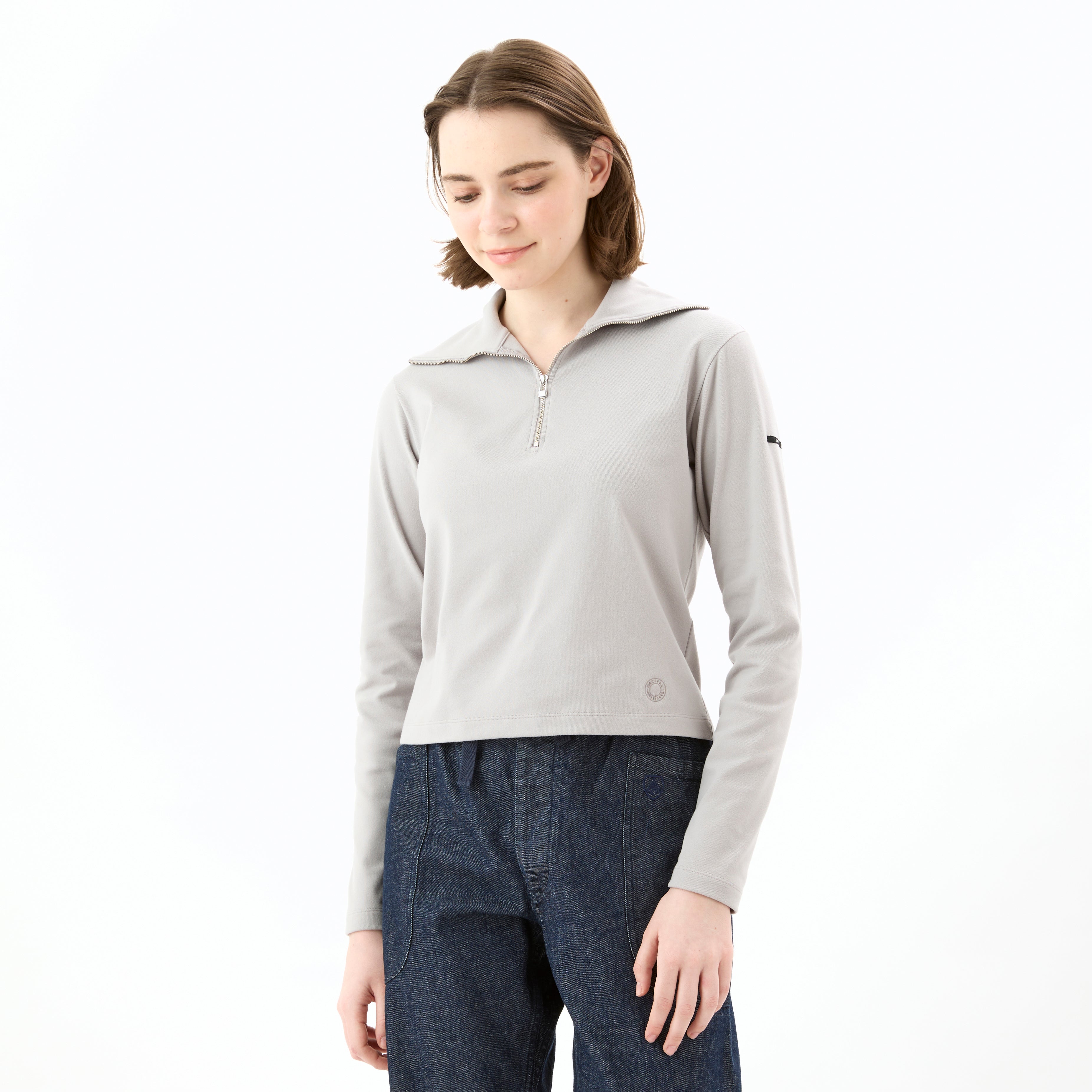 Women's Polyester Brushed Stretch Rib Half Zip Knit