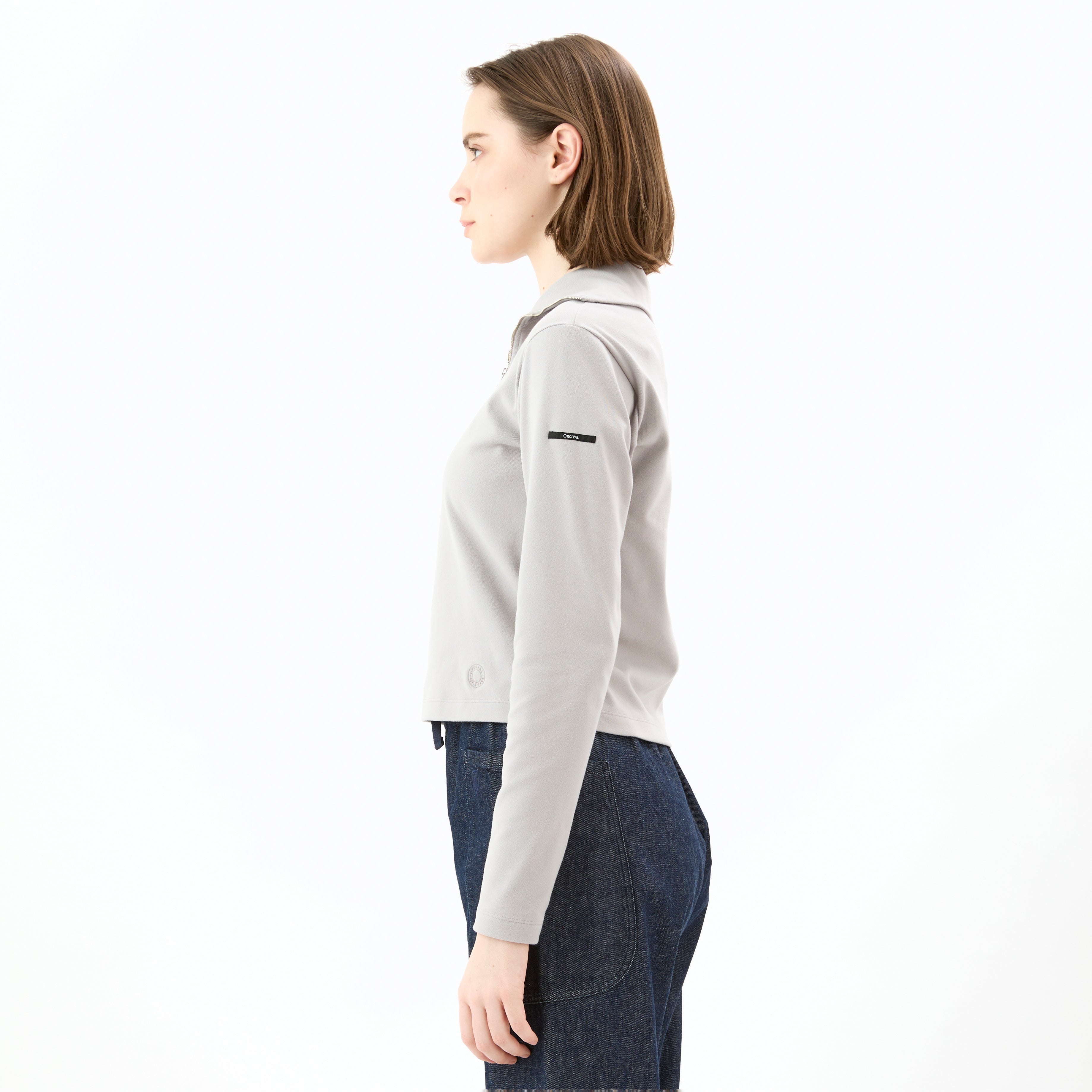 Women's Polyester Brushed Stretch Rib Half Zip Knit