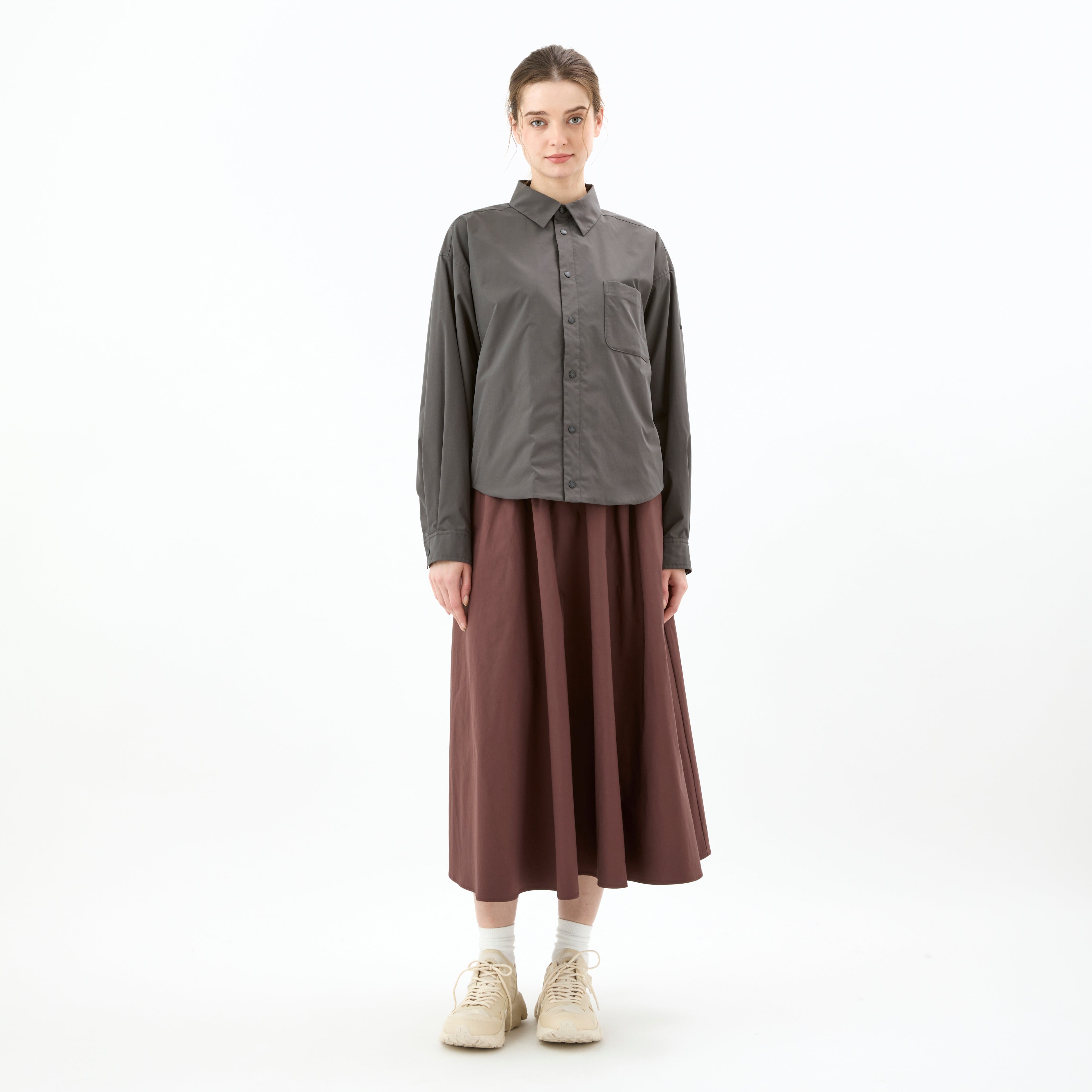 Women's Polyester Typewriter Stretch Regular Collar Shirt