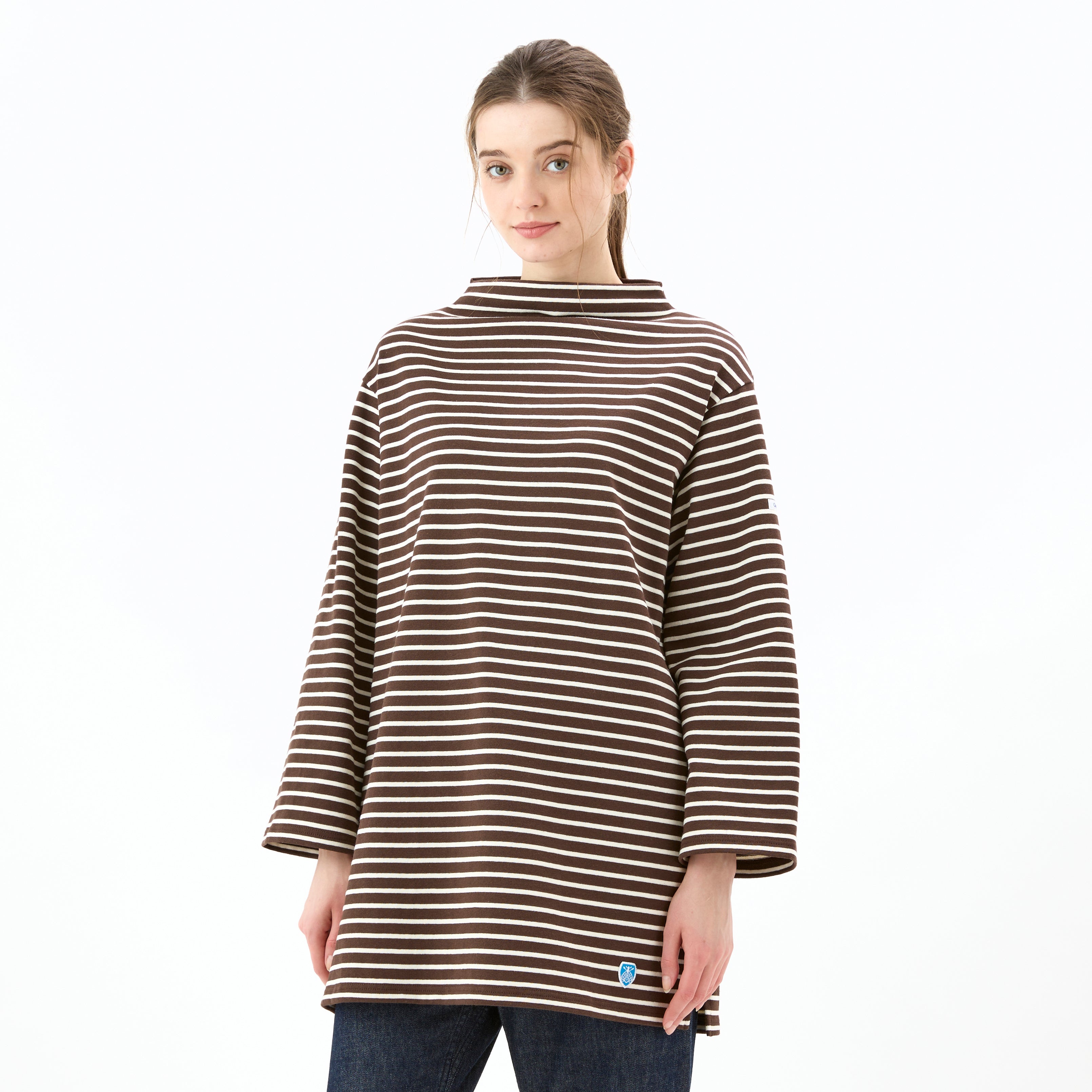 Women's Cotton Lourd Bottle Neck Dress Narrow Stripe