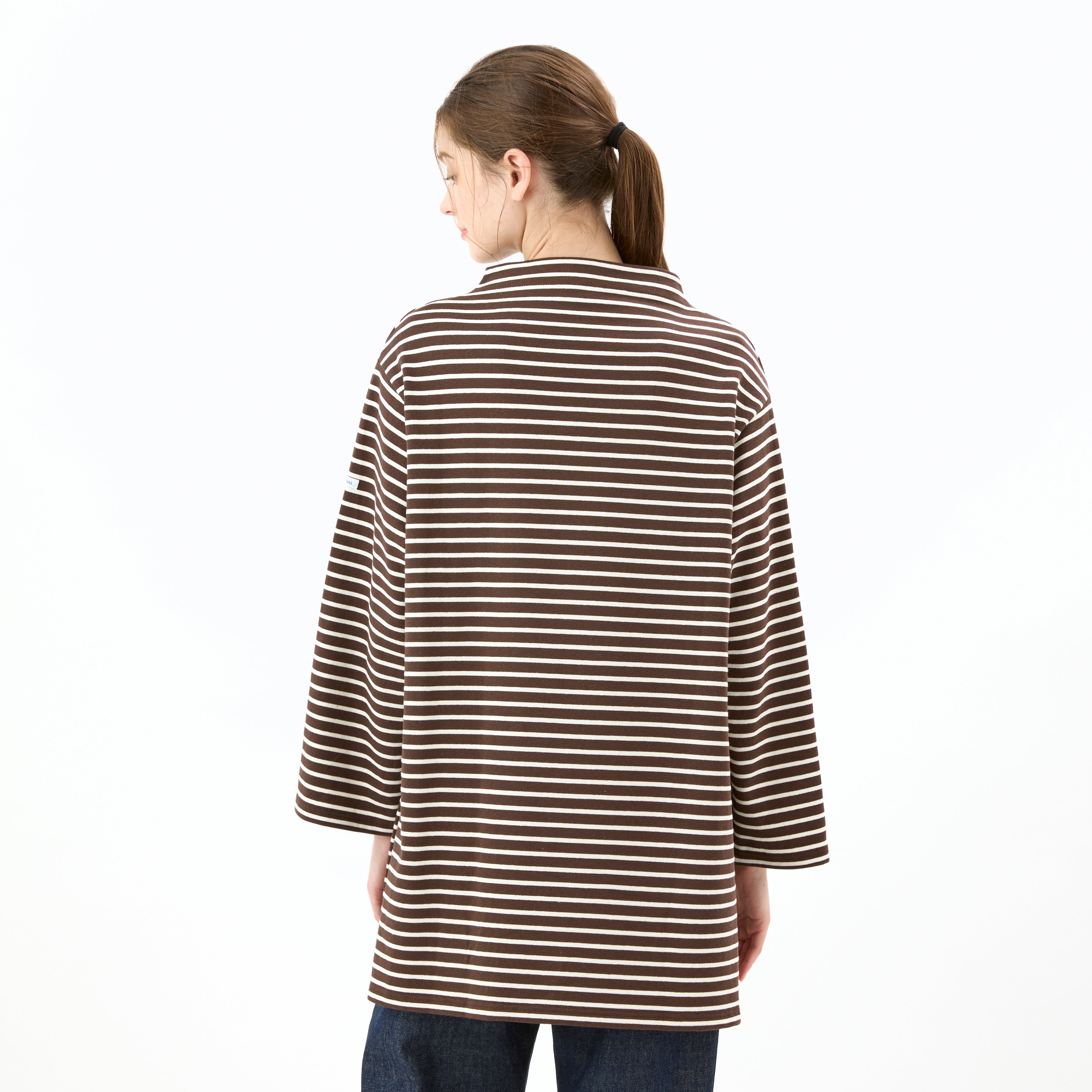 Women's Cotton Lourd Bottle Neck Dress Narrow Stripe