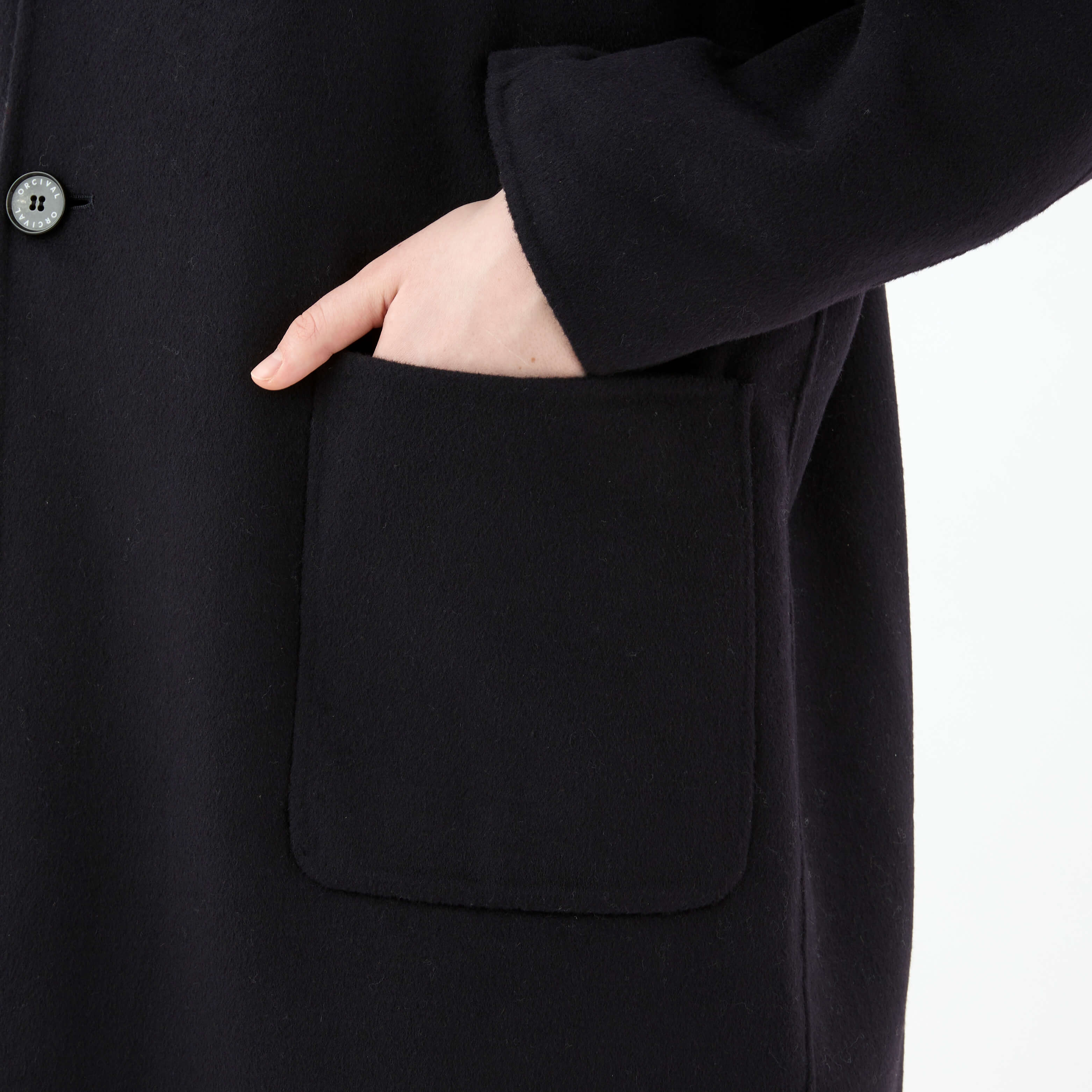 【未使用】ORCIVAL Woolウール ダブルコート 黒 ORCIVAL（オーシバル）の「ORCIVAL | ウールリバーダブルブレスト