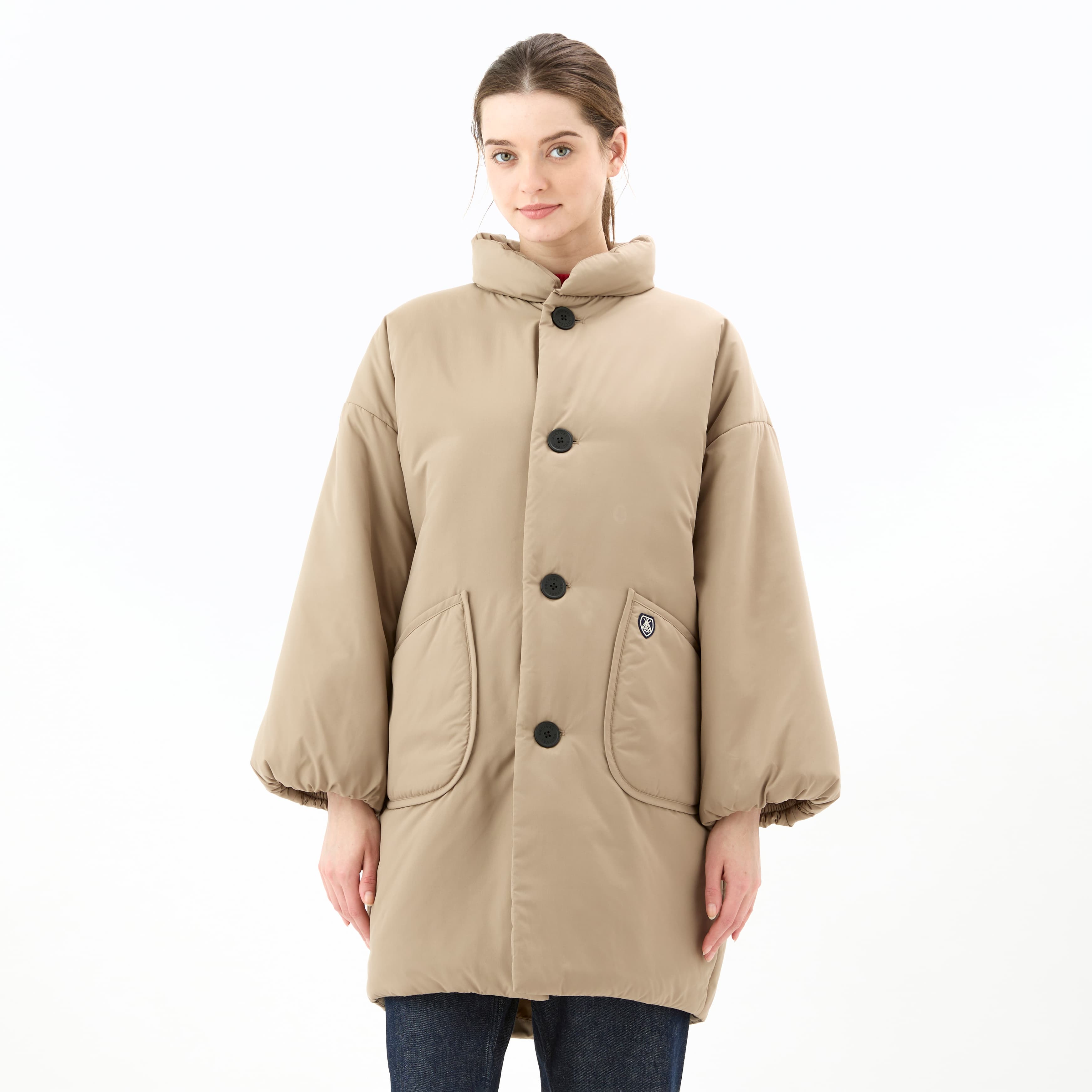 Women's Brushed Taffeta Stand Collar Long Blouson