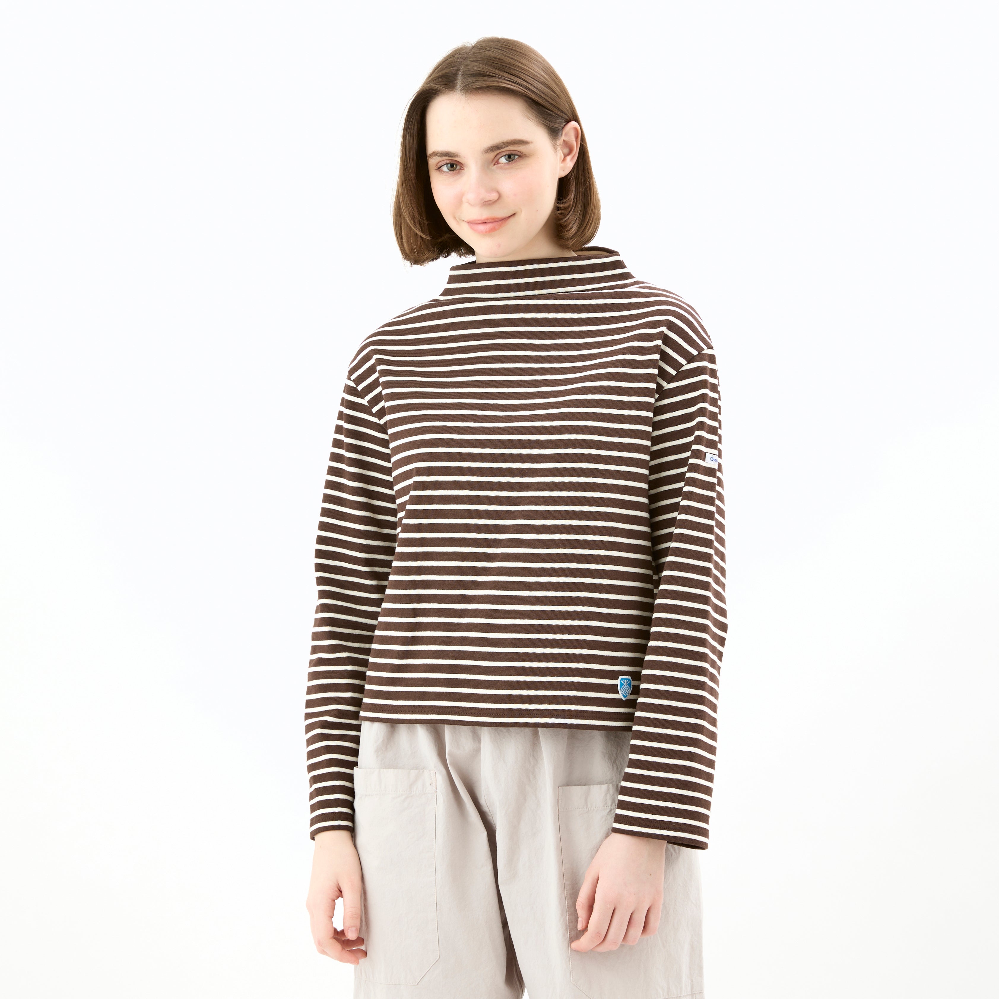 Women's Cotton Lourd Bottle Neck Basque Shirt Narrow Border