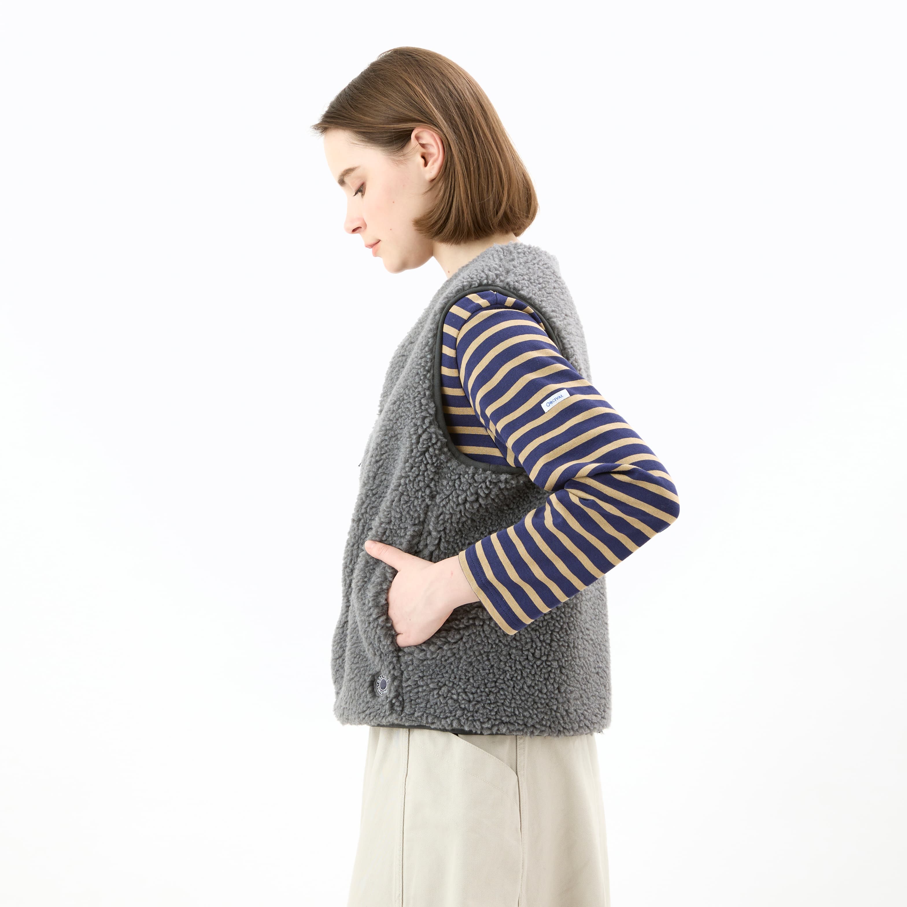 Women's Boa Fleece Collarless Vest｜ORCIVAL