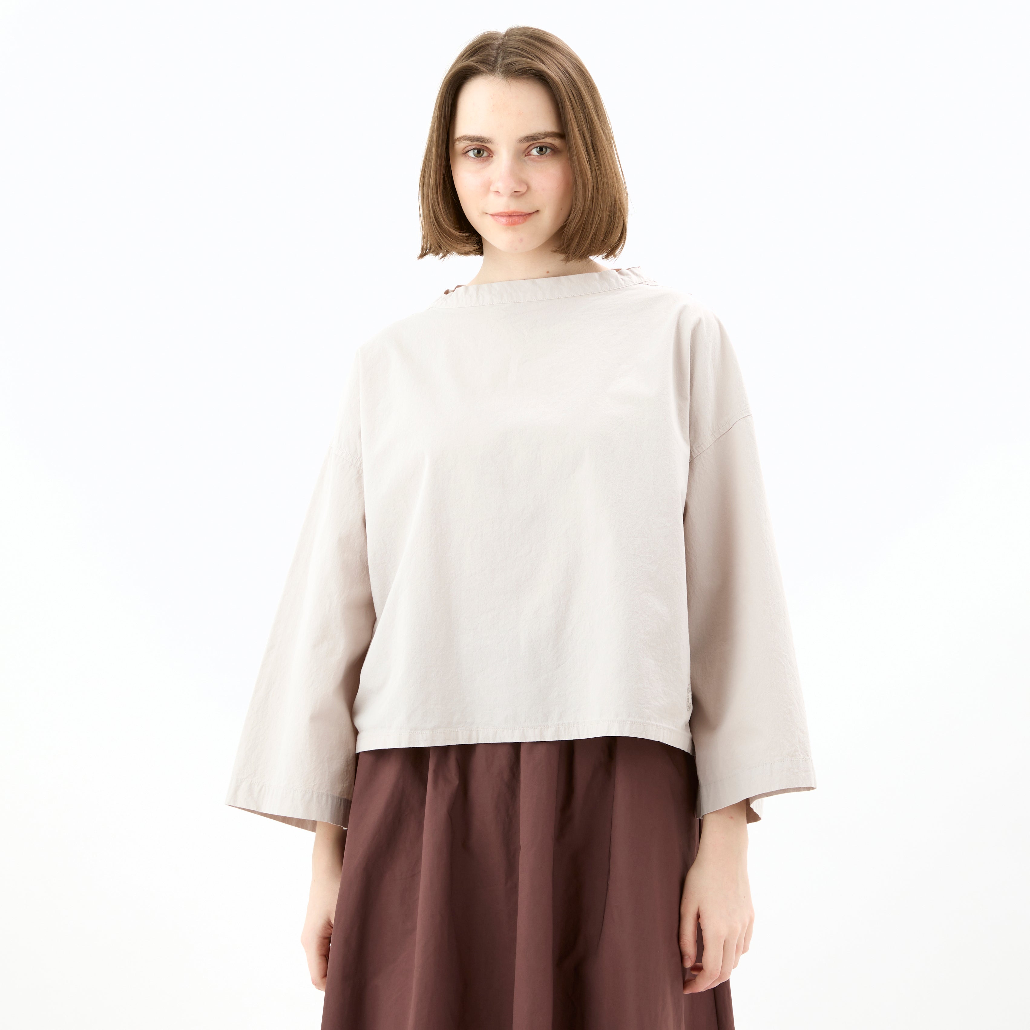 Women's Garment Dye Poplin Stand Collar Pullover