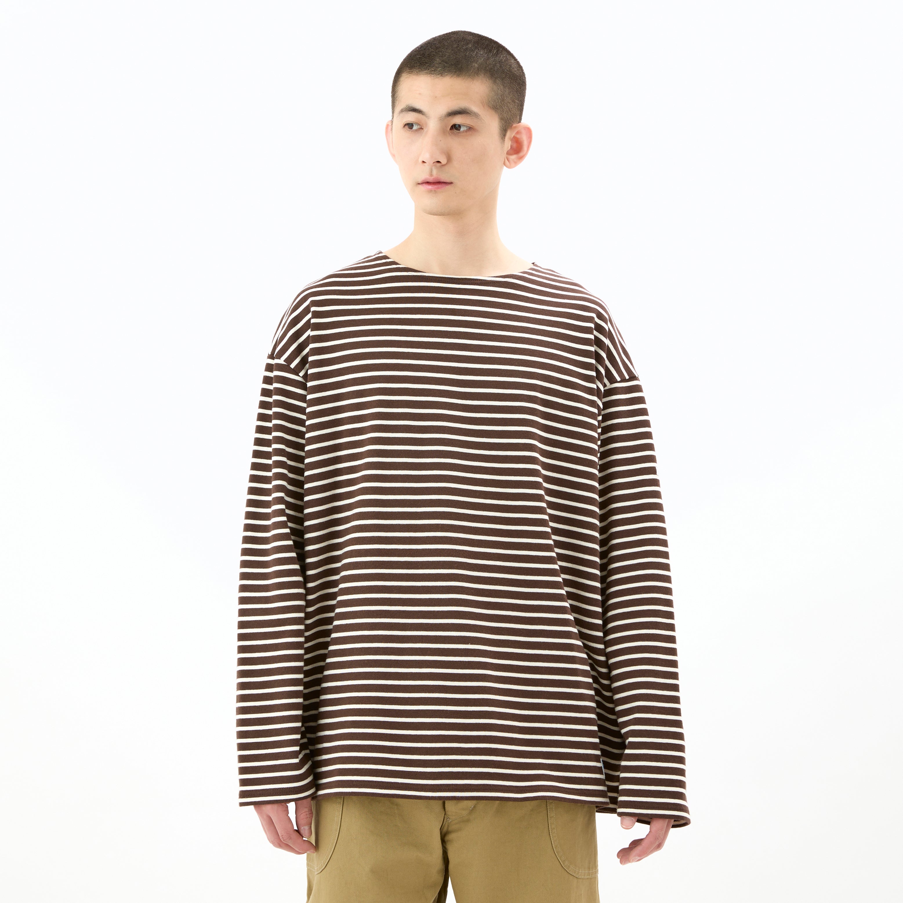 Men's Cotton Lourd Wide Basque Shirt Narrow Stripe