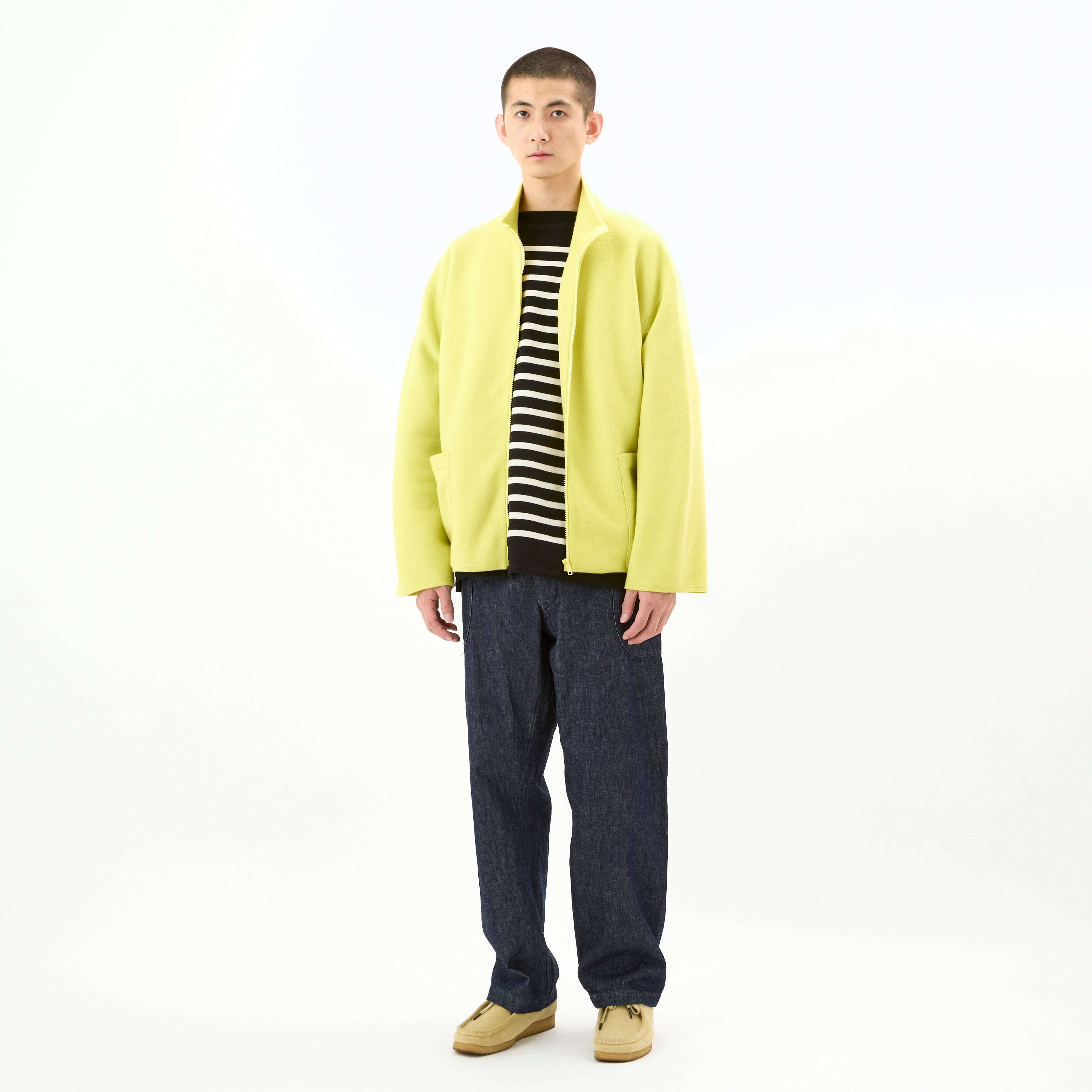 Boiled Wool Jersey Knit Zip Cardigan