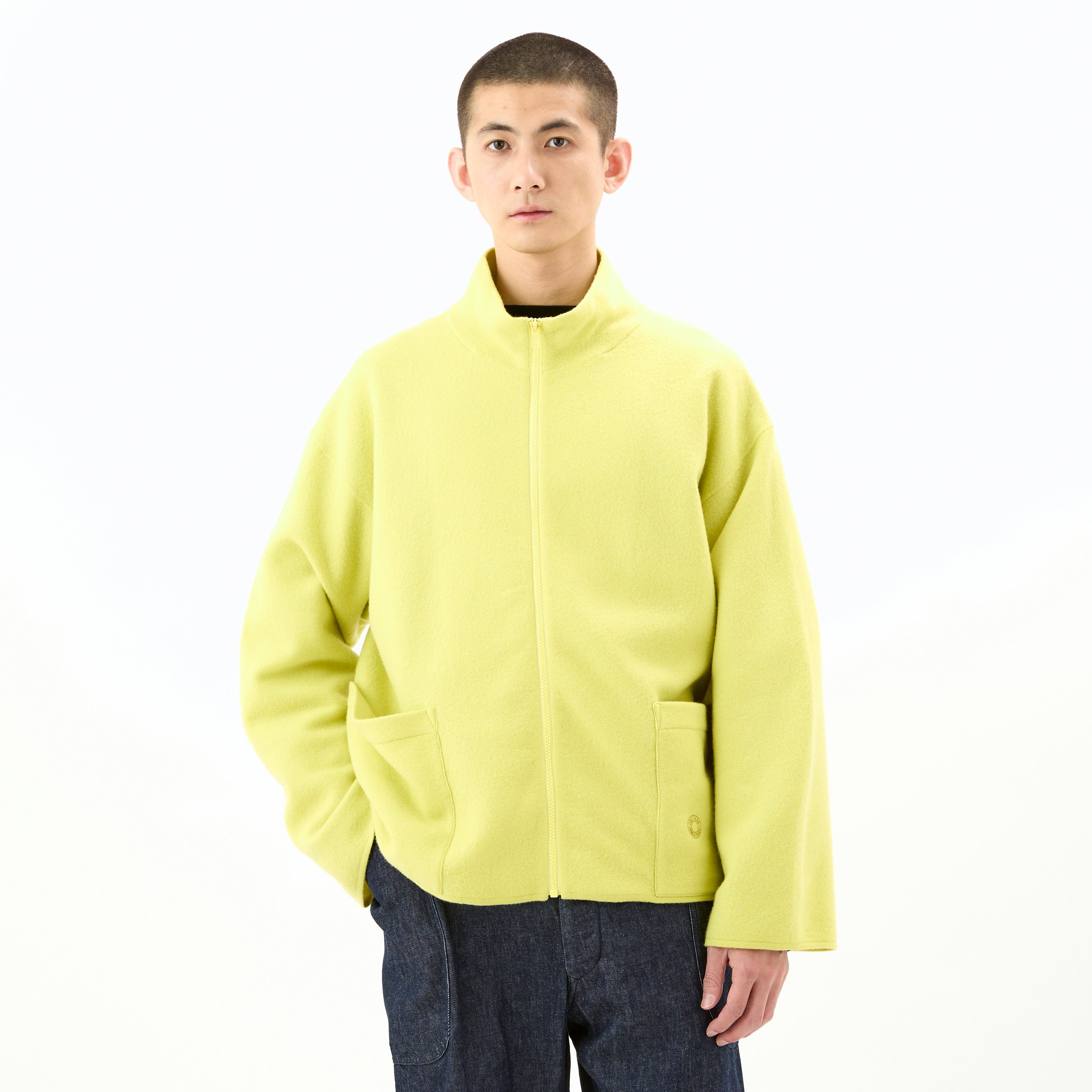 Boiled Wool Jersey Knit Zip Cardigan