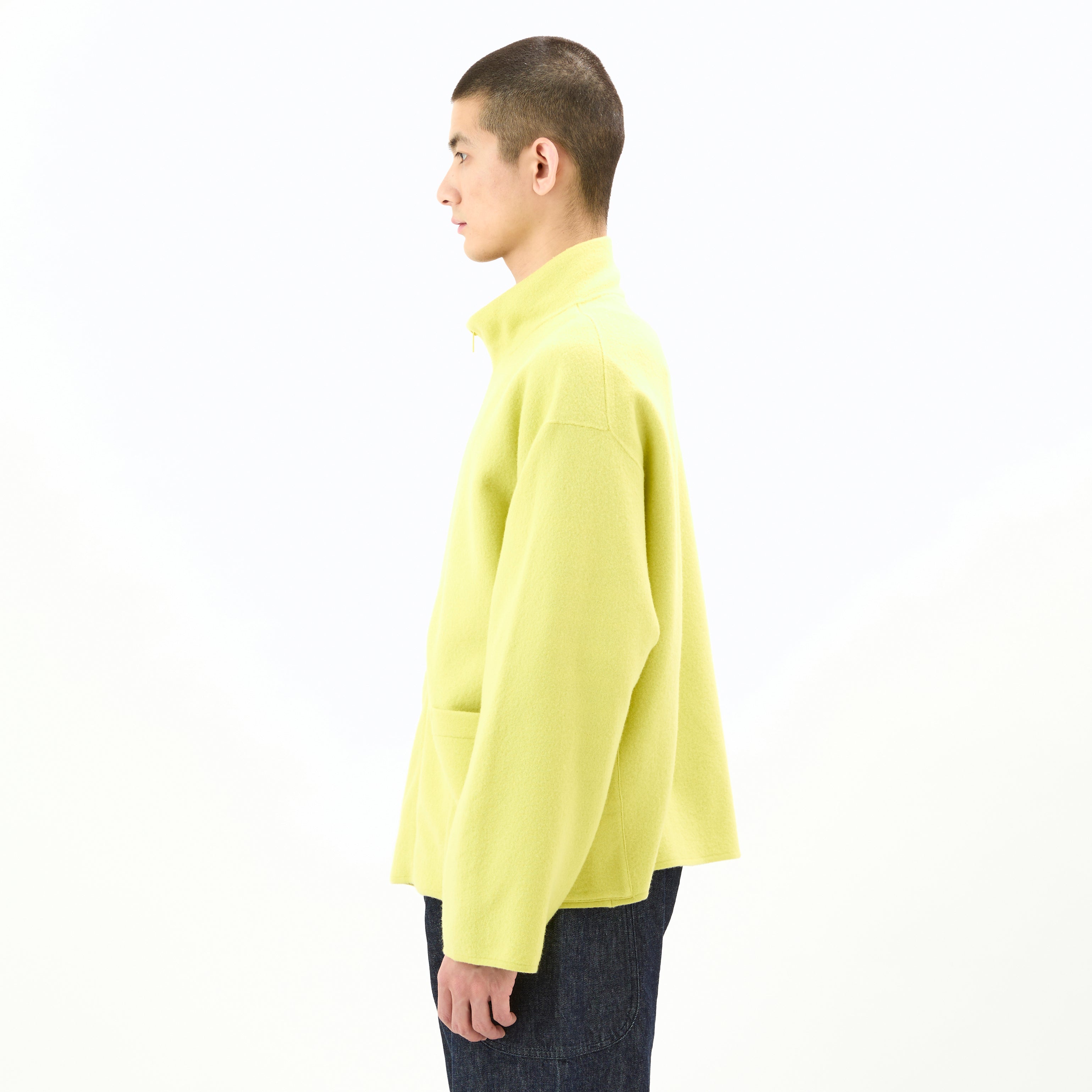 Boiled Wool Jersey Knit Zip Cardigan