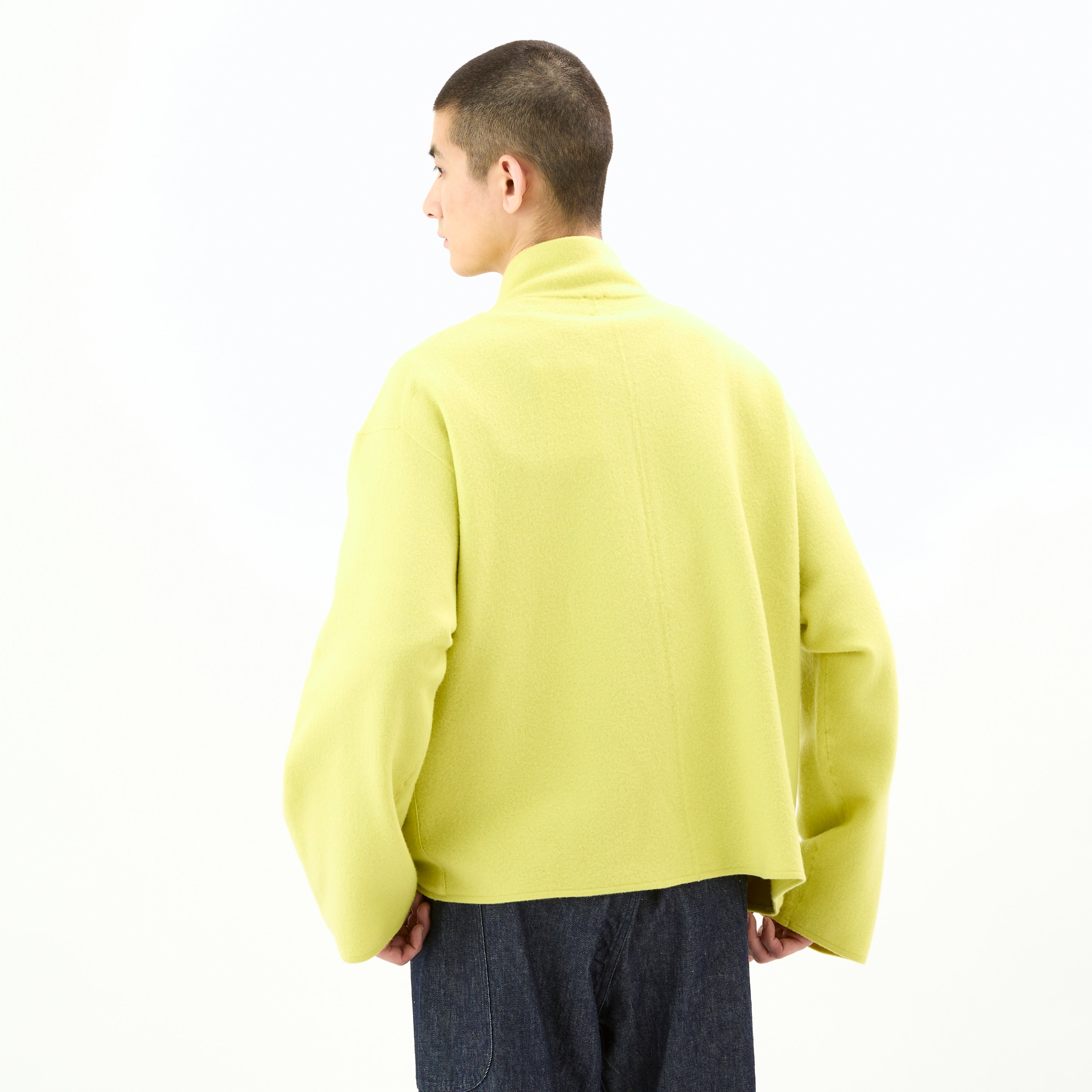 Boiled Wool Jersey Knit Zip Cardigan