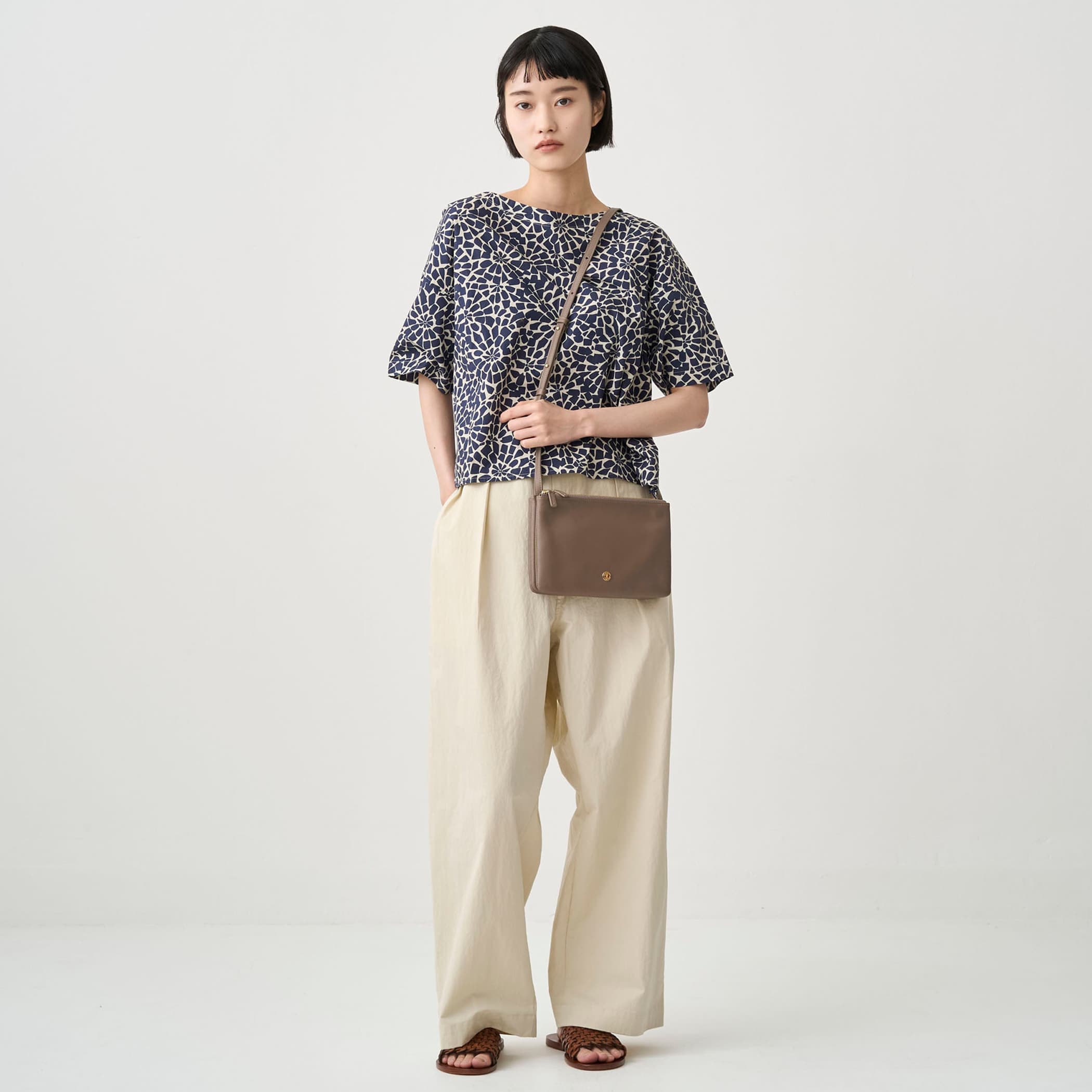 Nappa Leather Zip Pouch Shoulder Bag