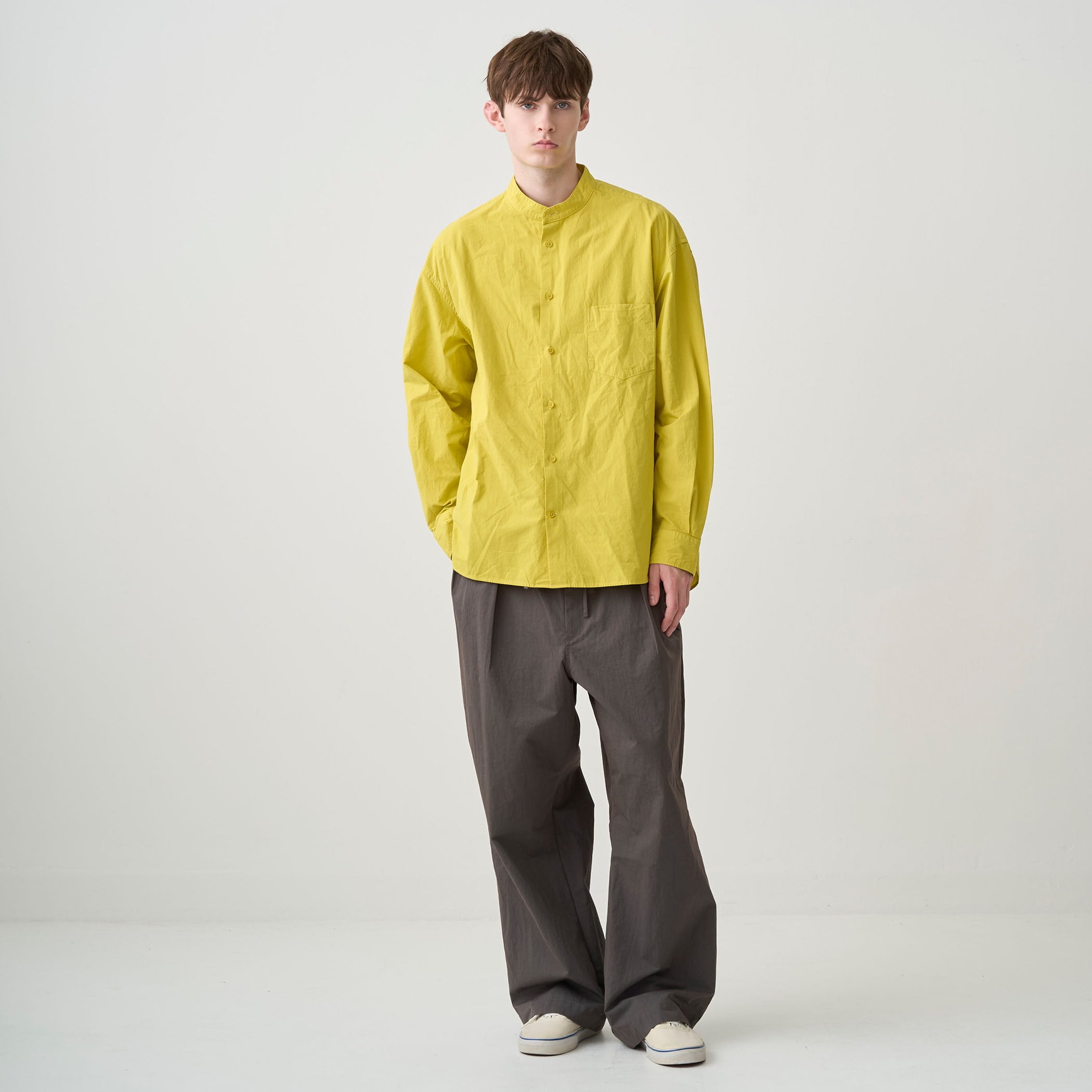 Garment Dye Poplin Band Collar Shirt