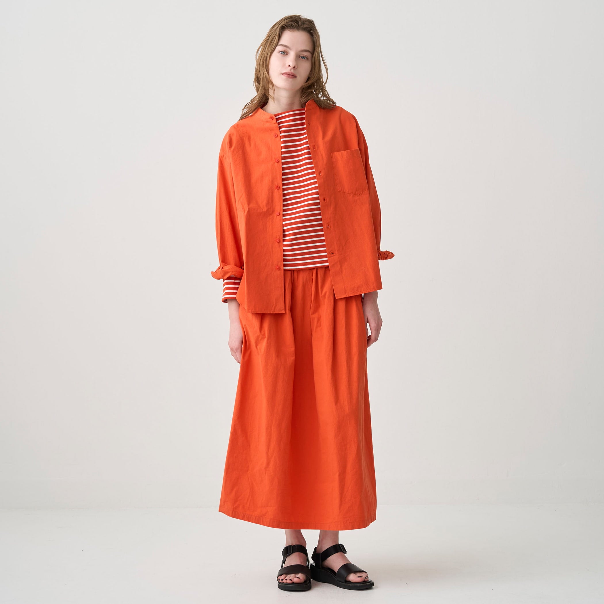 Garment Dye Poplin Band Collar Shirt