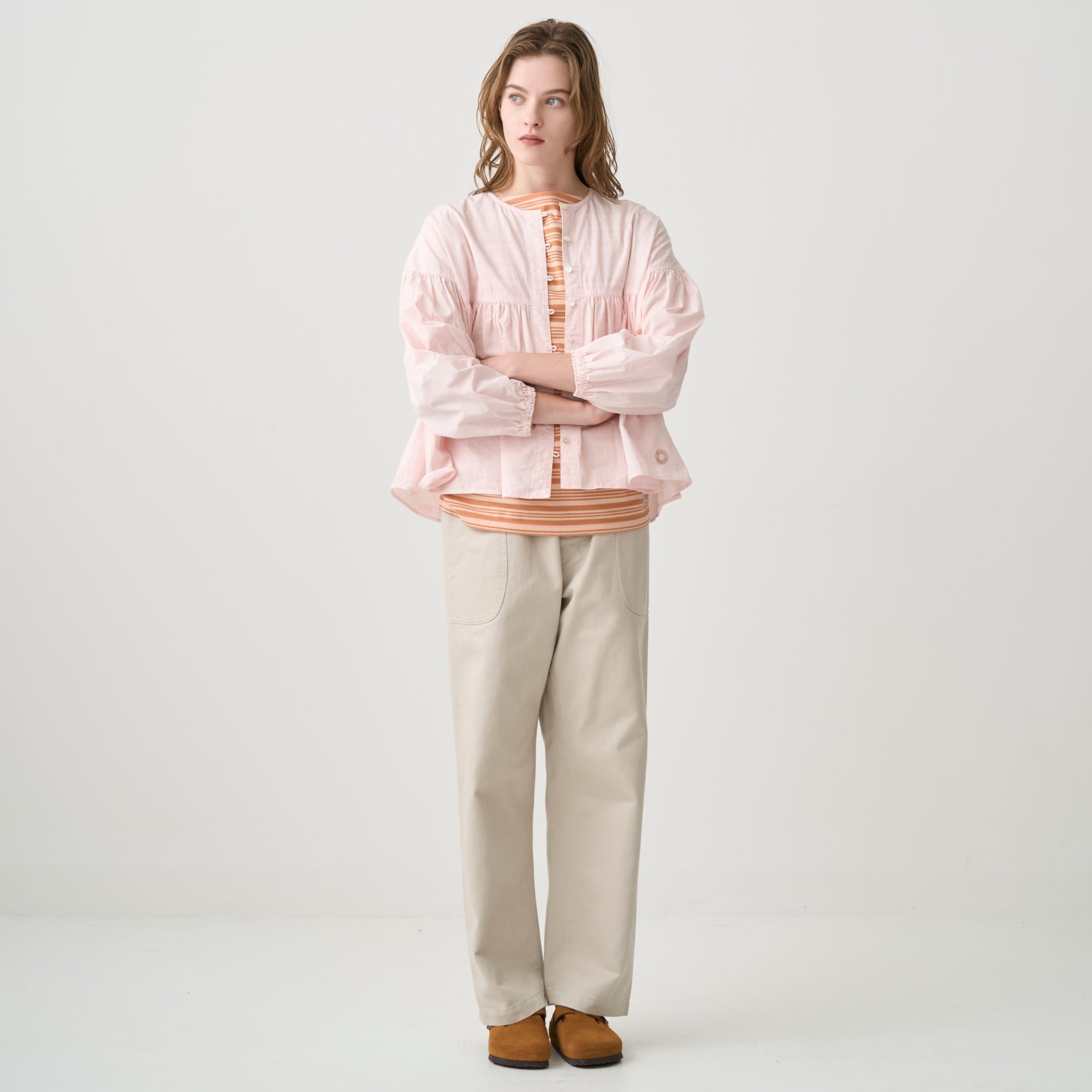 Women's Cotton Poplin Gathered Long Sleeve Outer Shirt