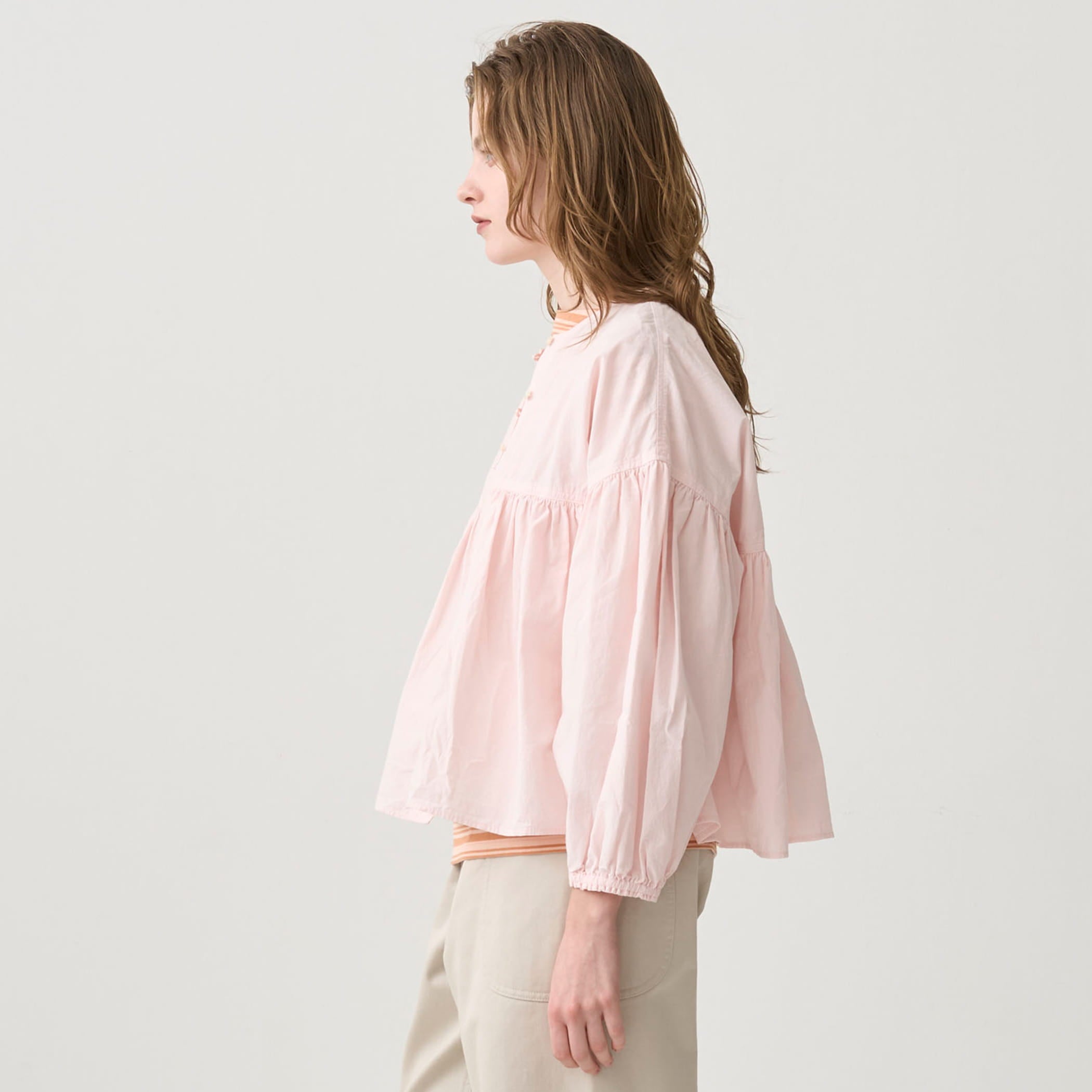 Women's Cotton Poplin Gathered Long Sleeve Outer Shirt