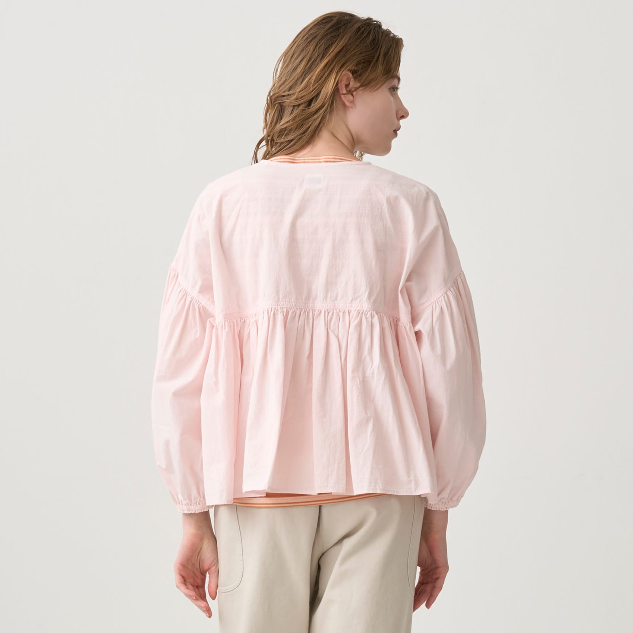 Women's Cotton Poplin Gathered Long Sleeve Outer Shirt