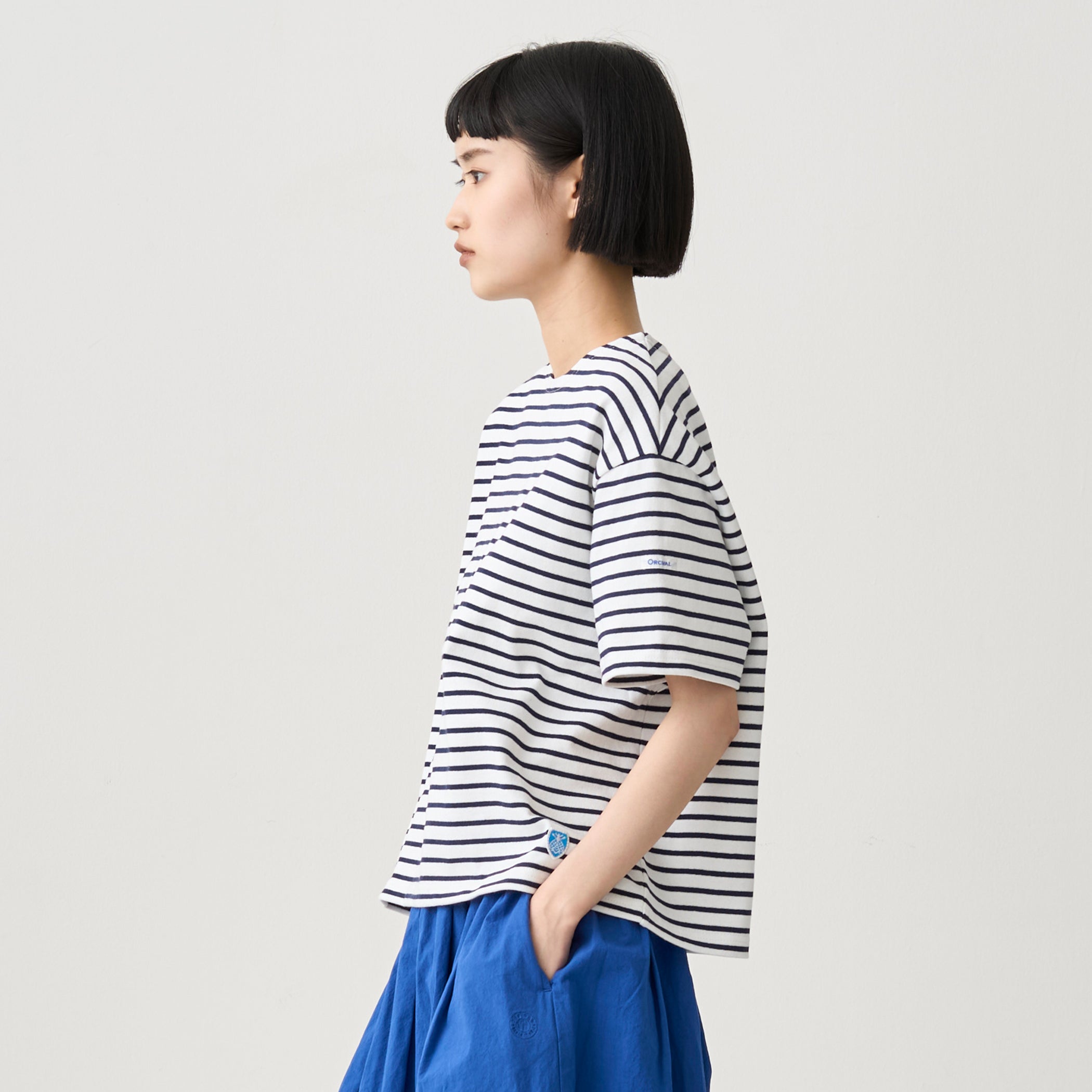 Women's Cotton Lourd Crew Neck Basque Shirt Narrow Border