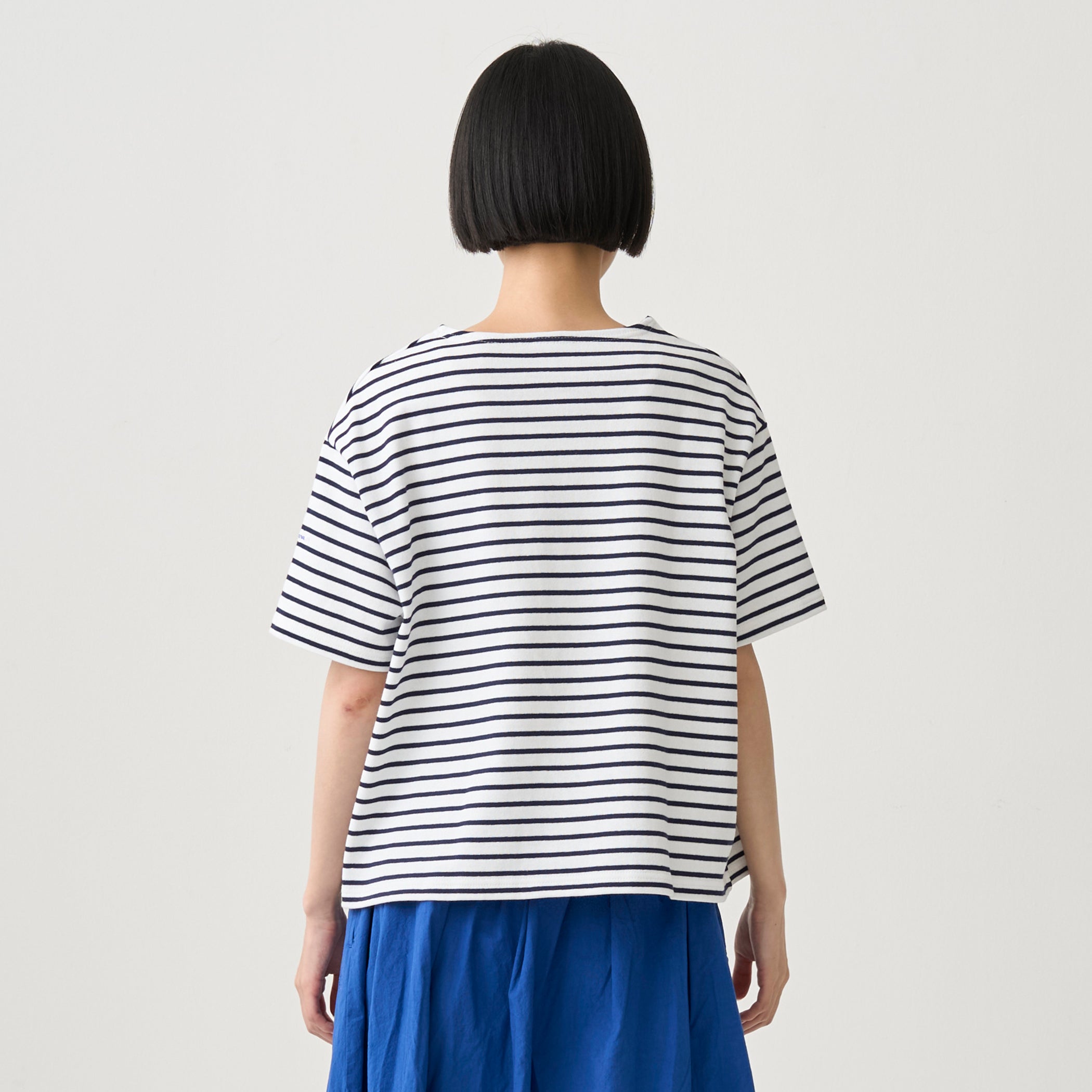 Women's Cotton Lourd Crew Neck Basque Shirt Narrow Border