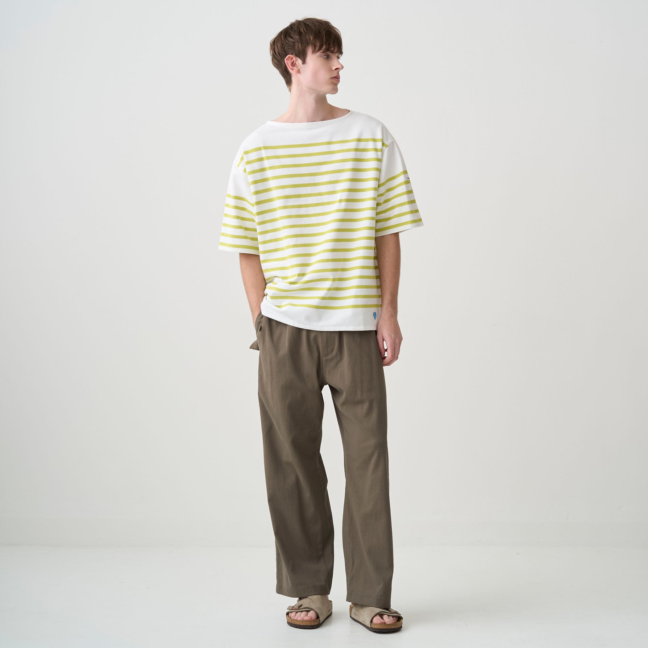 Men's Rachel Wide Boat Neck Half Sleeve Basque Shirt