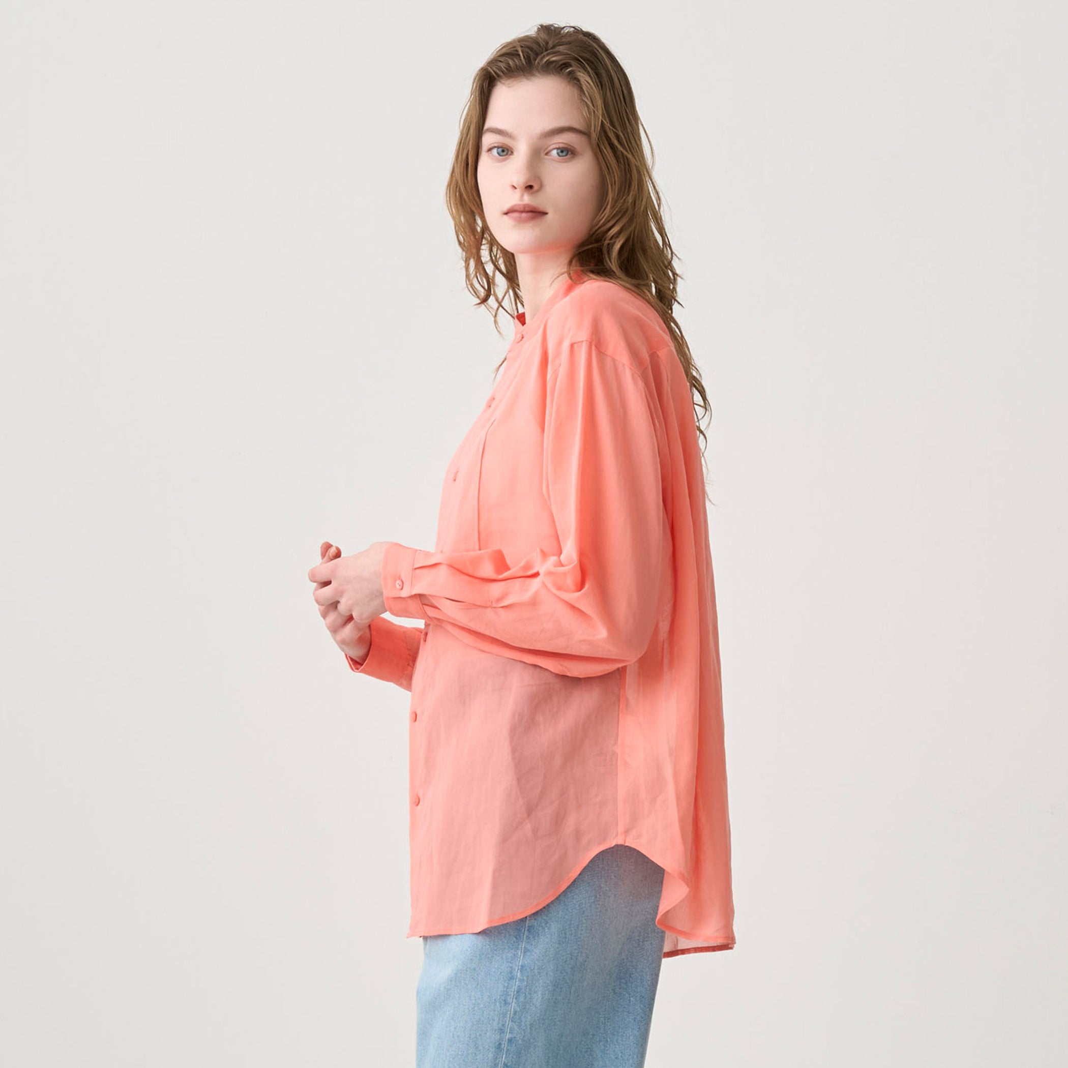 Women's Cotton Voile Band Collar Shirt