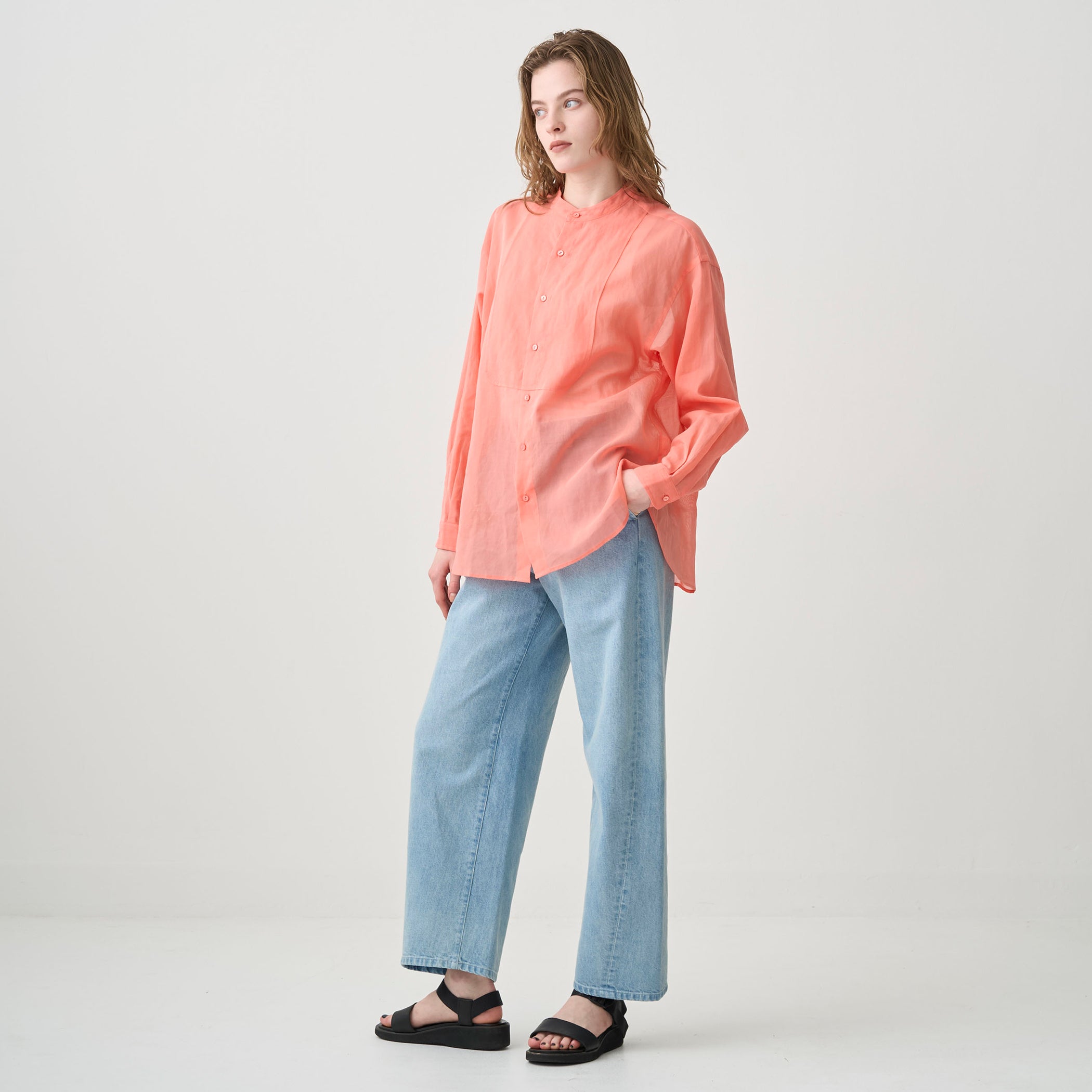 Women's Cotton Voile Band Collar Shirt