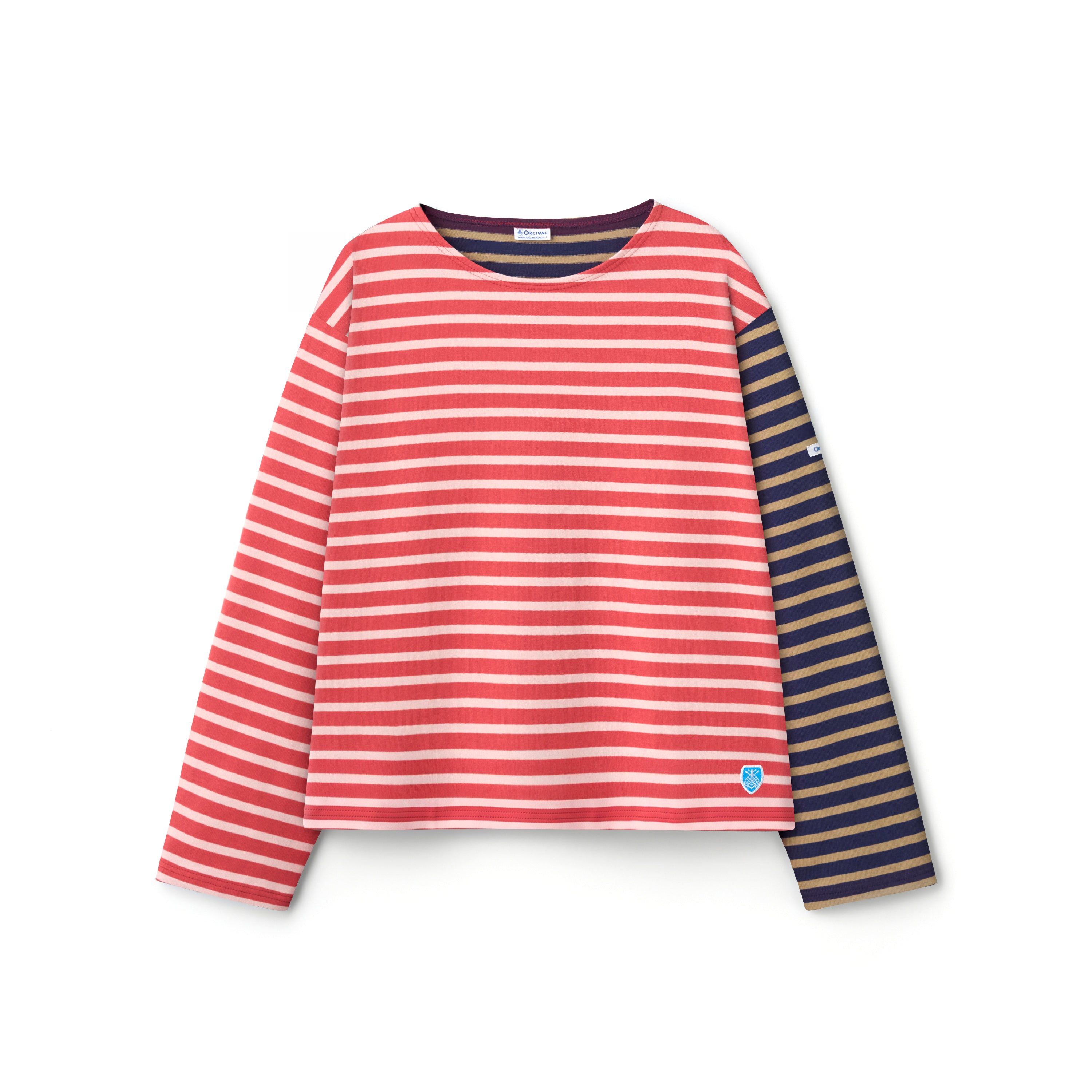 Women's Cotton Lourd Crew Neck Basque Shirt Bicolor Border